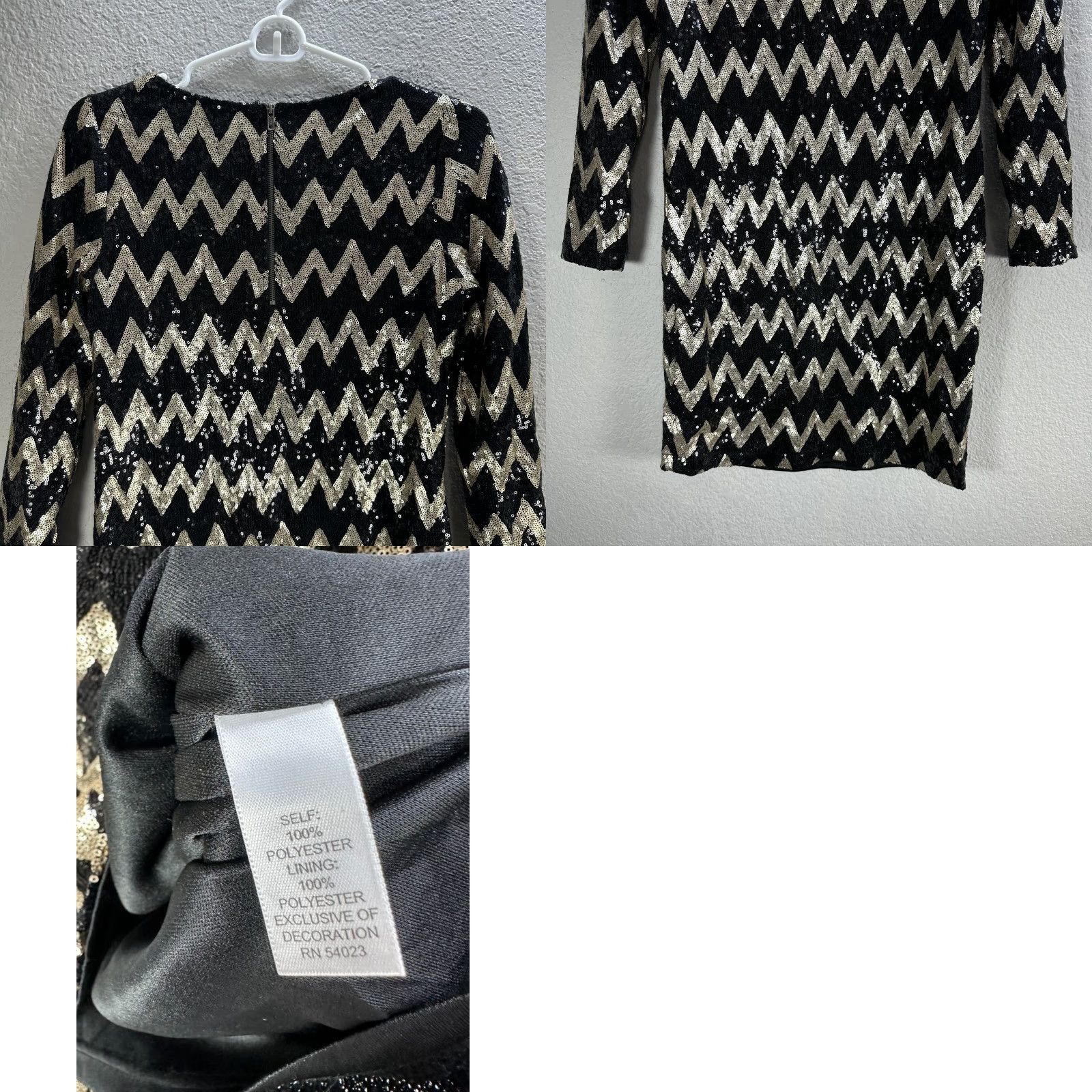 Vintage VINTAGE Piperlime Collection Gold Black Sequin Dress Long Sleeve Short Lined XS NWT Size XS / US 0-2 / IT 36-38 - 8 Thumbnail