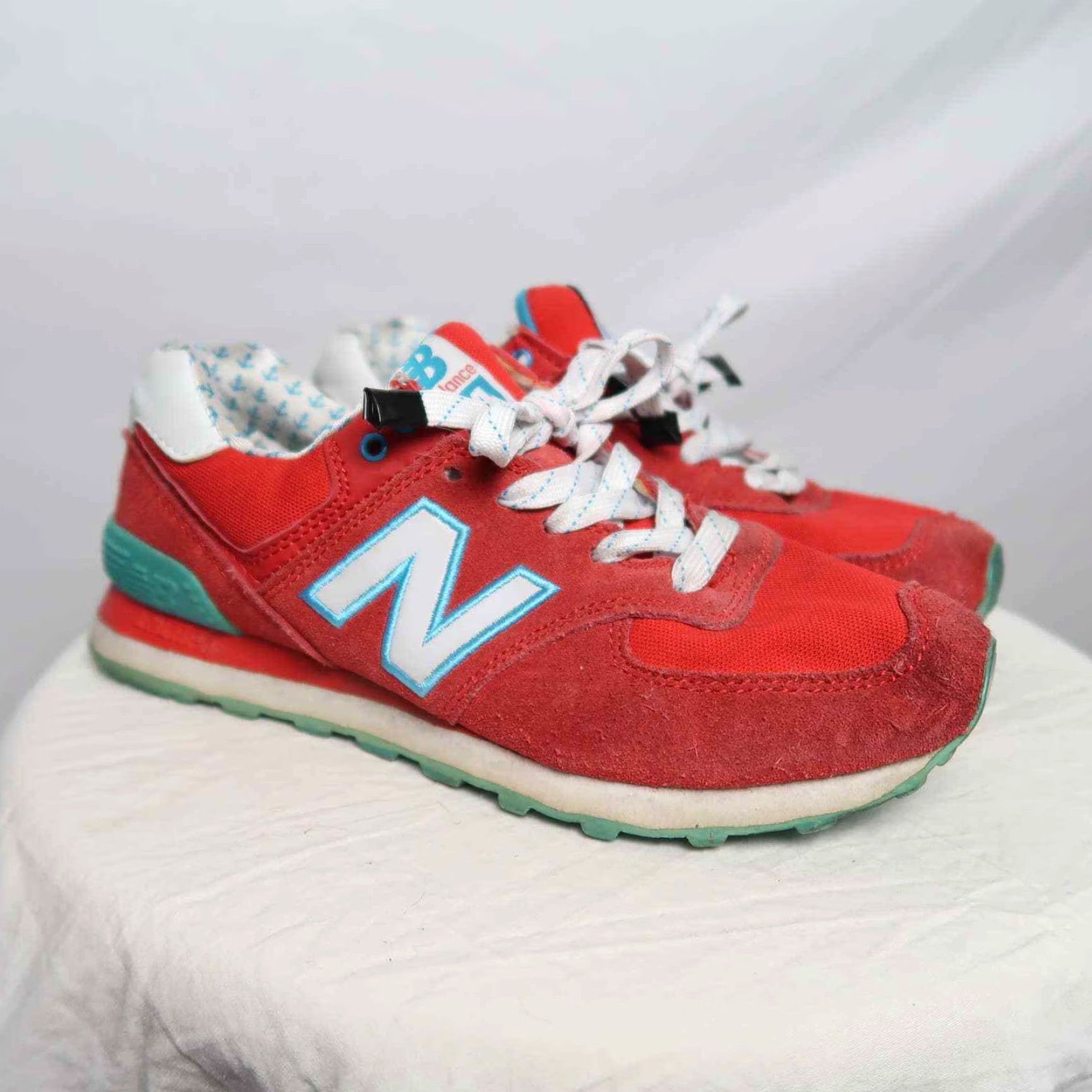 New Balance New Balance 574 Sneakers Women’s 5.5 Red Turquoise Suede Lace Up Retro Pink? Size US 6 / IT 36 - 4 Thumbnail