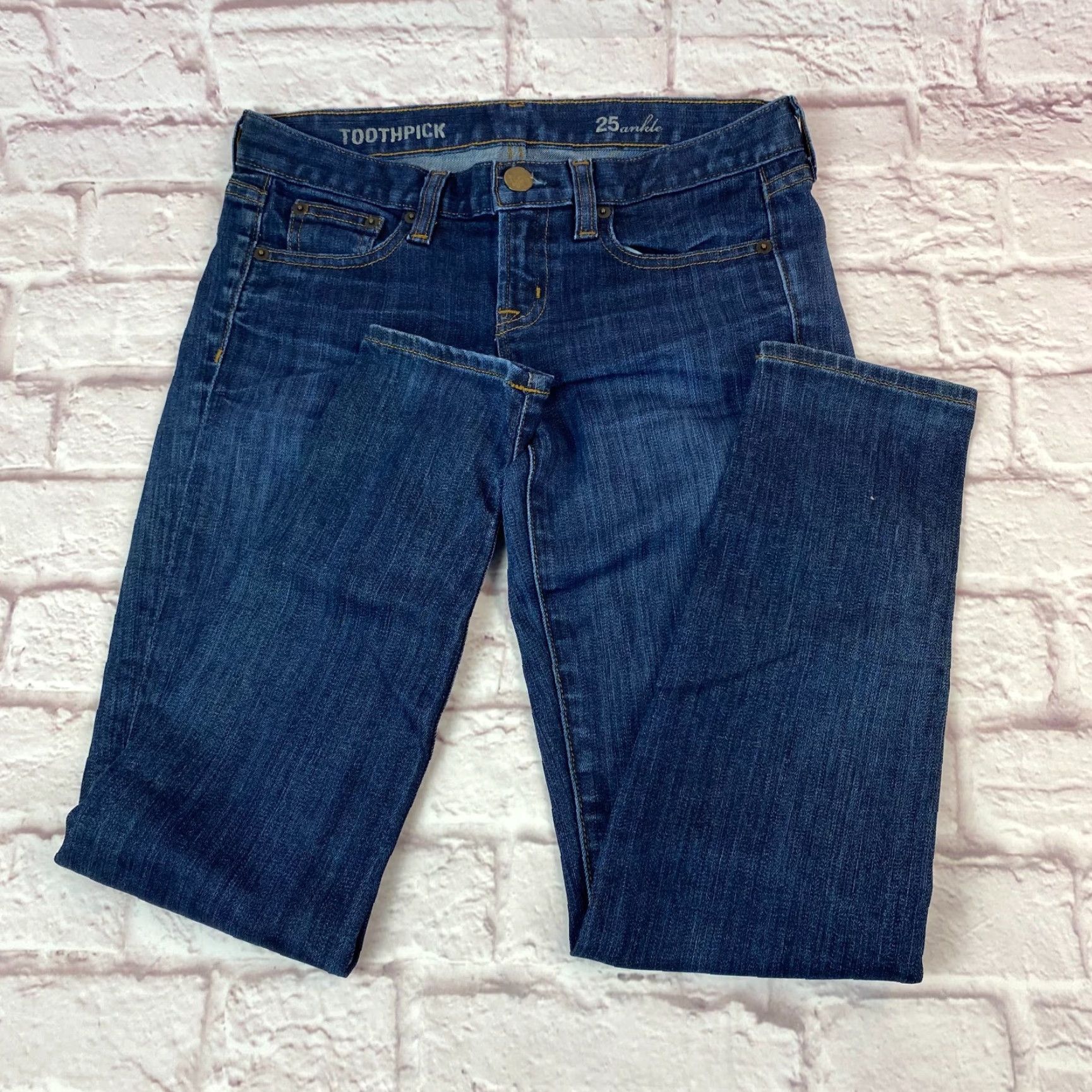 J.Crew J.CREW Toothpick Jeans Teen Junior Size 25 Skinny Low Rise Denim Dark Wash Shirt Size 42" / US 20 - 2 Thumbnail