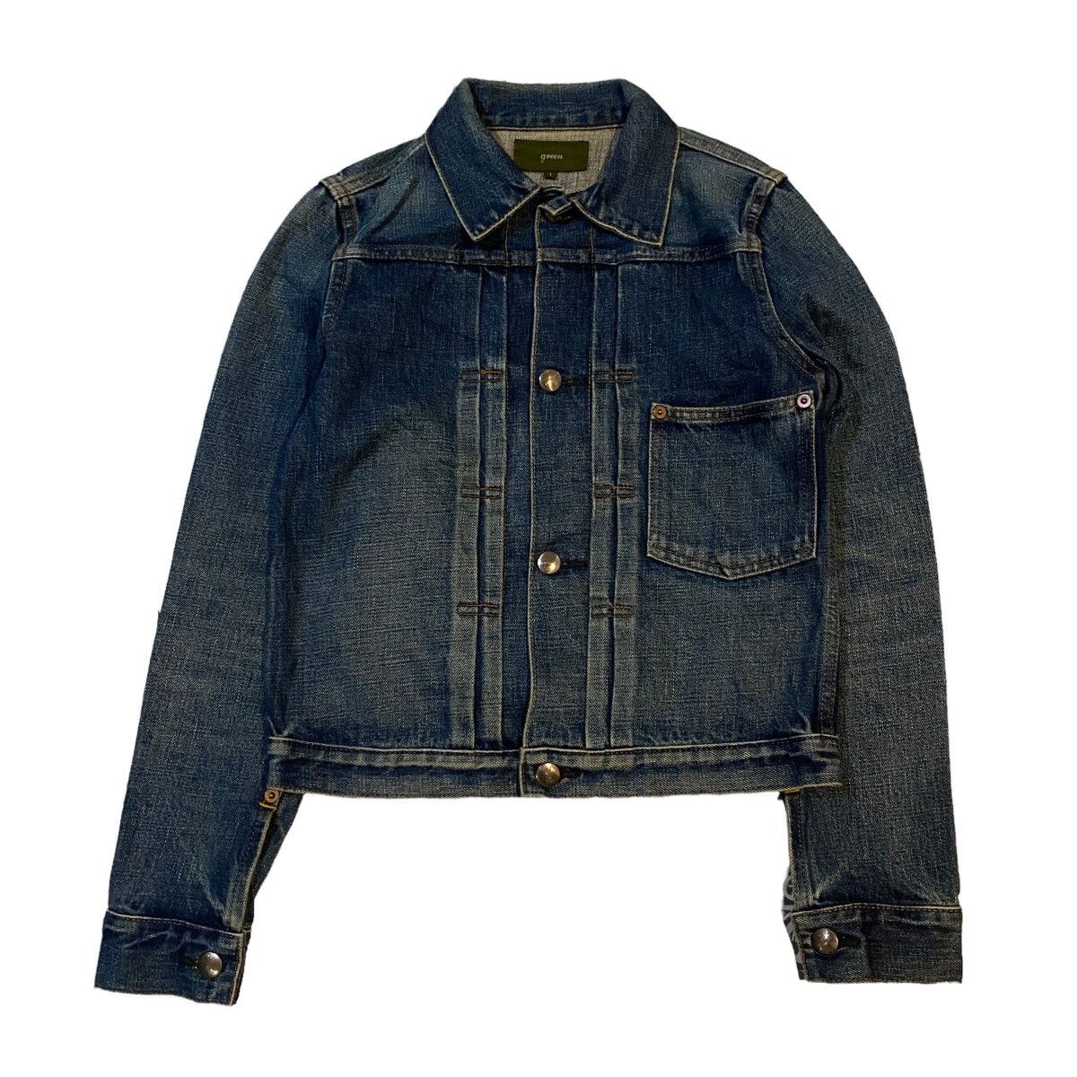 image of Green Vintage Geeen Type1 Trucker Denim Jacket in Blue, Men's (Size Small)