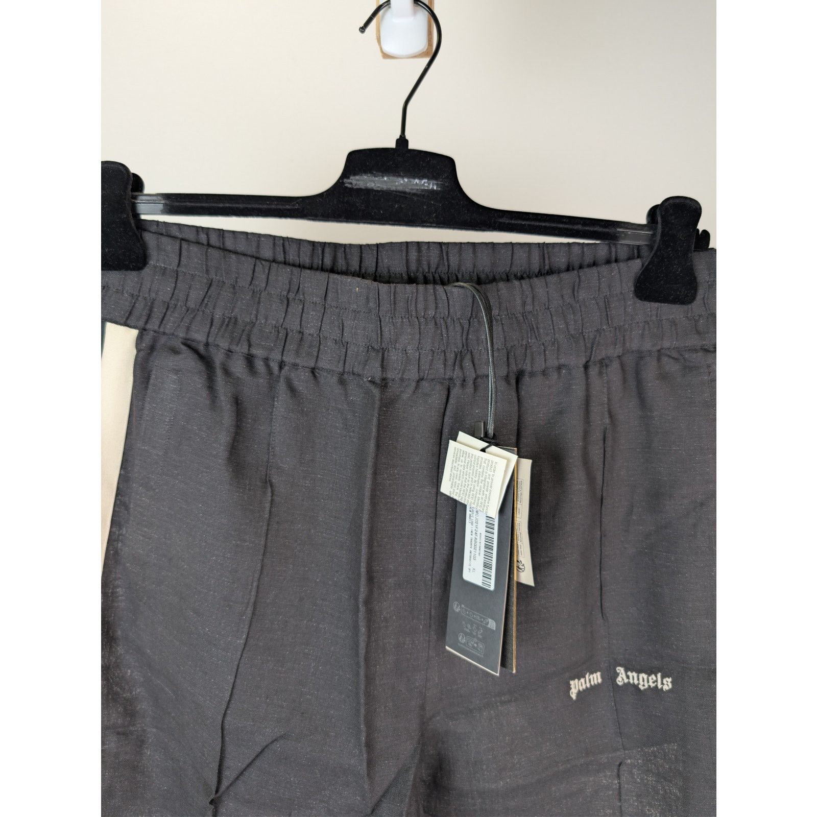 Palm Angels o1rshd1 Classic Logo Linen Track Pants Anthracite/Off White Size US 36 / EU 52 - 7 Thumbnail