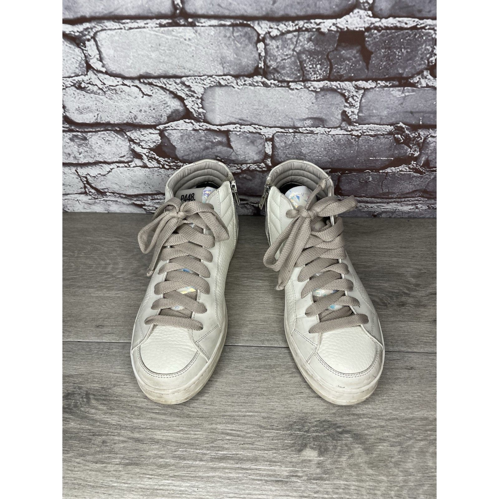 P448 P448 Mid Skate Luxury Leather Styling Off-White Gray Lace Wo Size US 6.5 / IT 36.5 - 3 Thumbnail