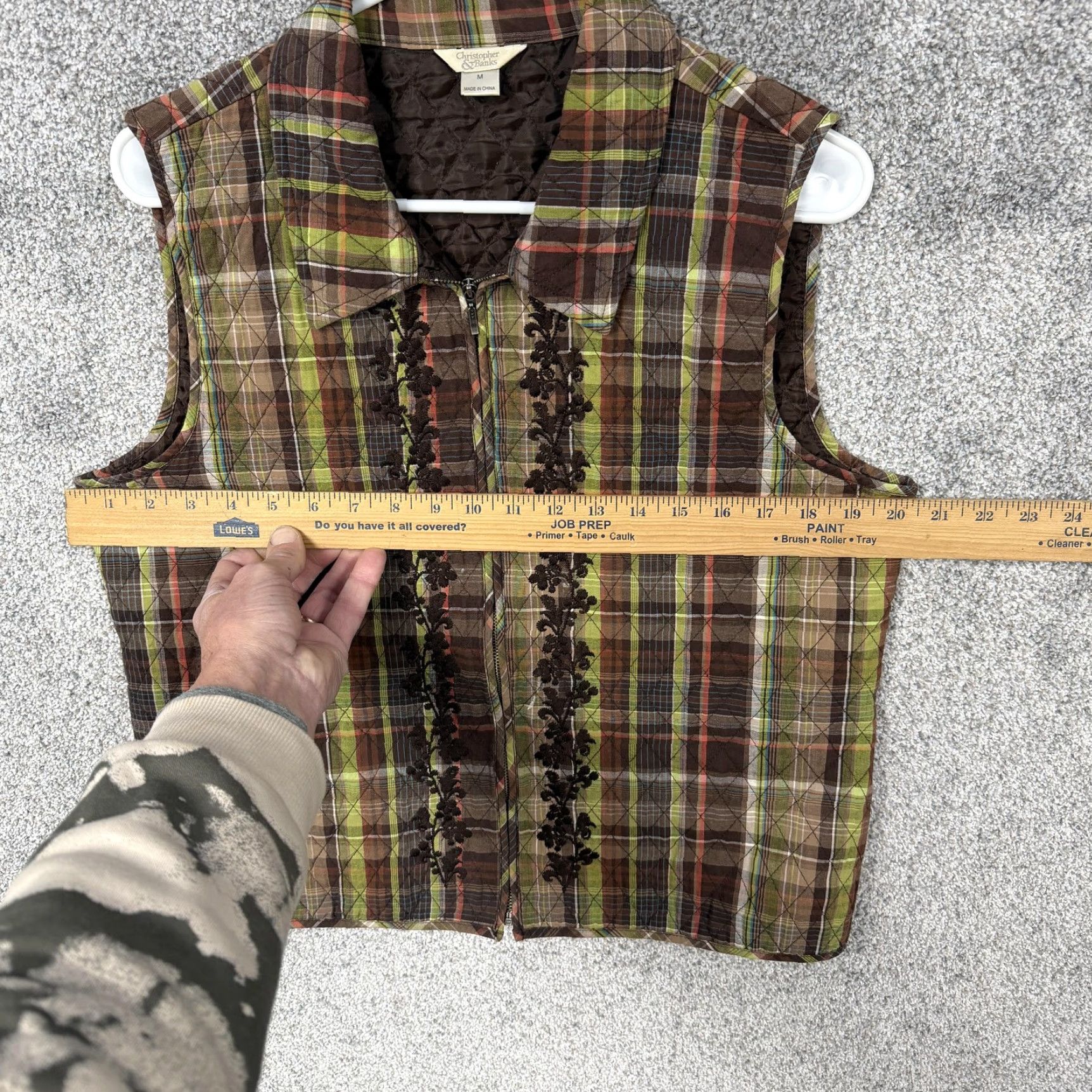 Vintage Christopher & Banks Vest Womens Medium Plaid Quilted Zip Brown Green Cabincore Size M / US 6-8 / IT 42-44 - 3 Thumbnail