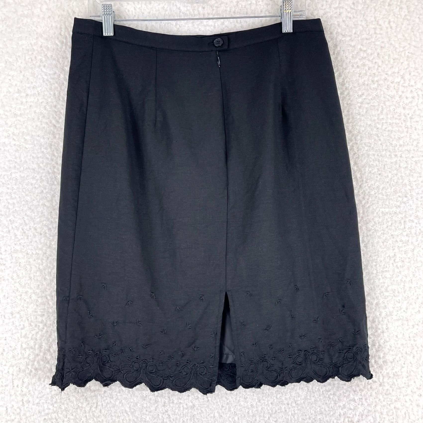 Vintage Dressbarn Black Embroidered Linen A-Line Skirt Womens 14 Knee Length Causal Workwear Vintage No Size 36" / US 14 / IT 50 - 6 Thumbnail