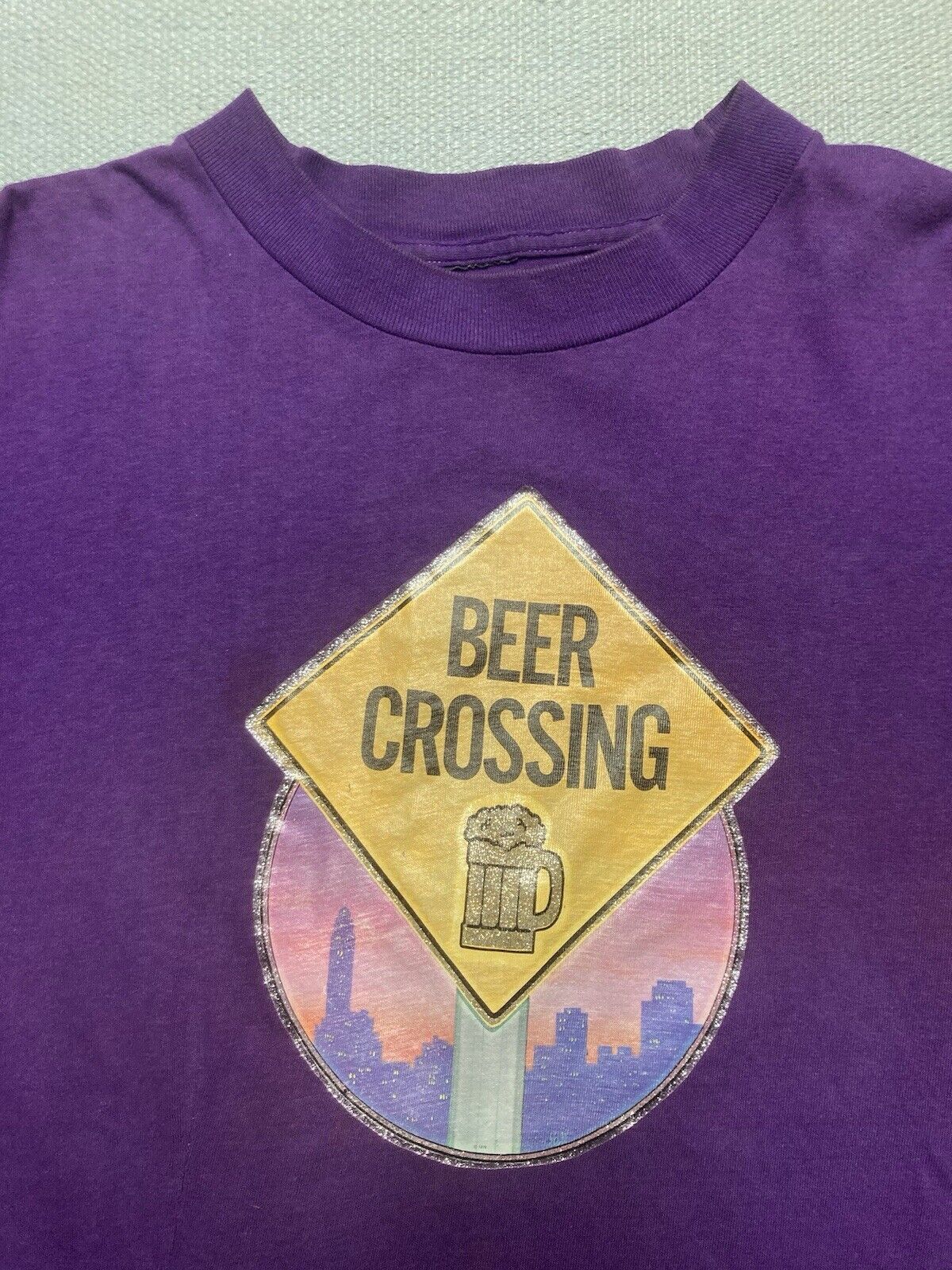 Vintage Vtg 80s t shirt beer crossing drinking funny alcohol large Size US L / EU 52-54 / 3 - 5 Thumbnail