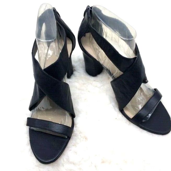 Vintage Via Spiga Fiorel Black Leather Block Heeled Dress Sandal Women Size 10 M Size L / US 10 / IT 46 - 2 Thumbnail