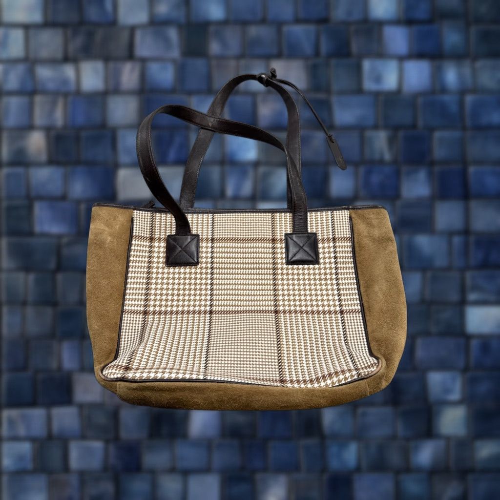 Ralph Lauren Lauren Ralph Lauren Houndstooth Tweed Suede Leather Tote Bag Top Handle Large Size L / US 10 / IT 46 - 1 Thumbnail