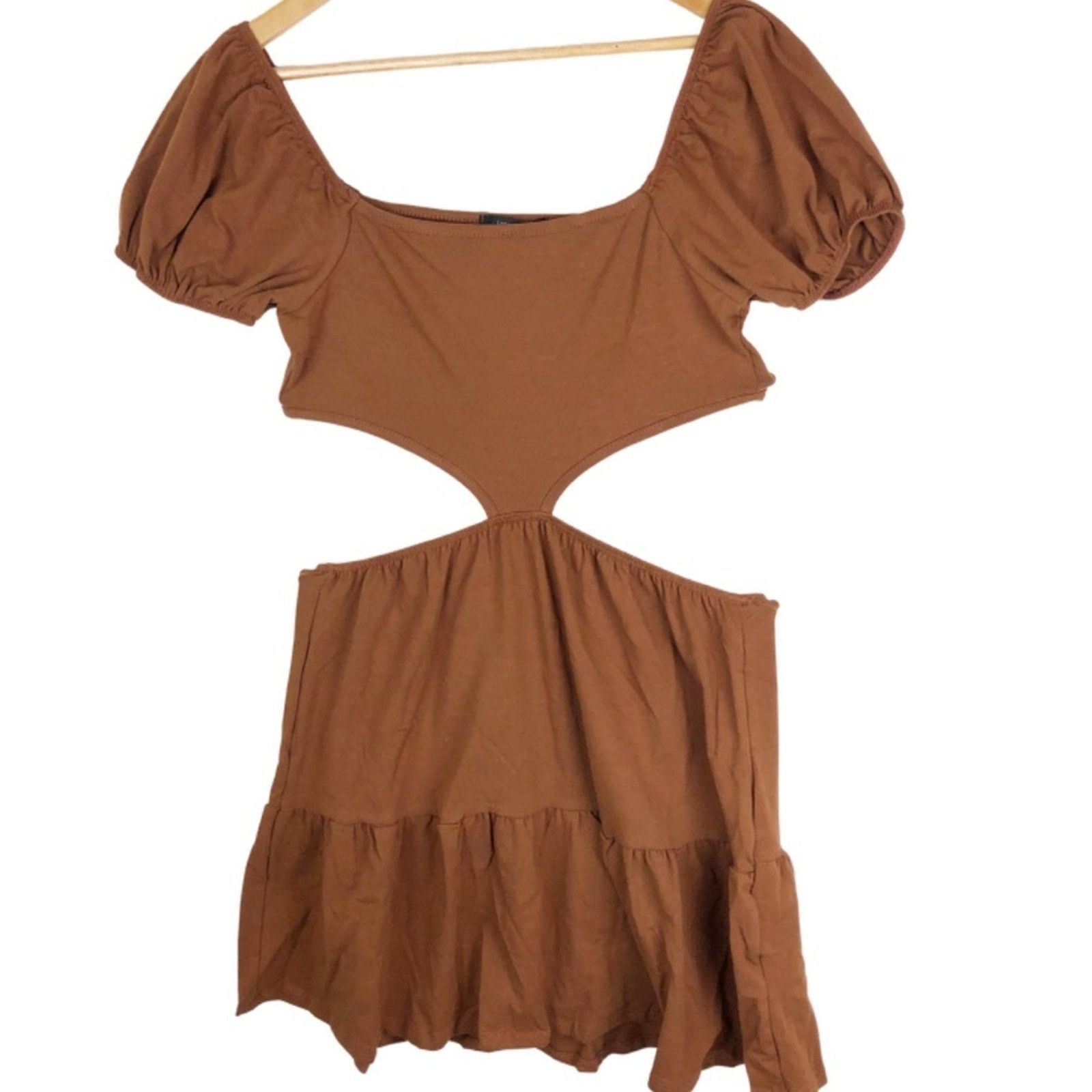 Forever 21 New Forever 21 Women’s Cutout Flounce-Hem Mini Dress Brown Size L / US 10 / IT 46 - 3 Thumbnail