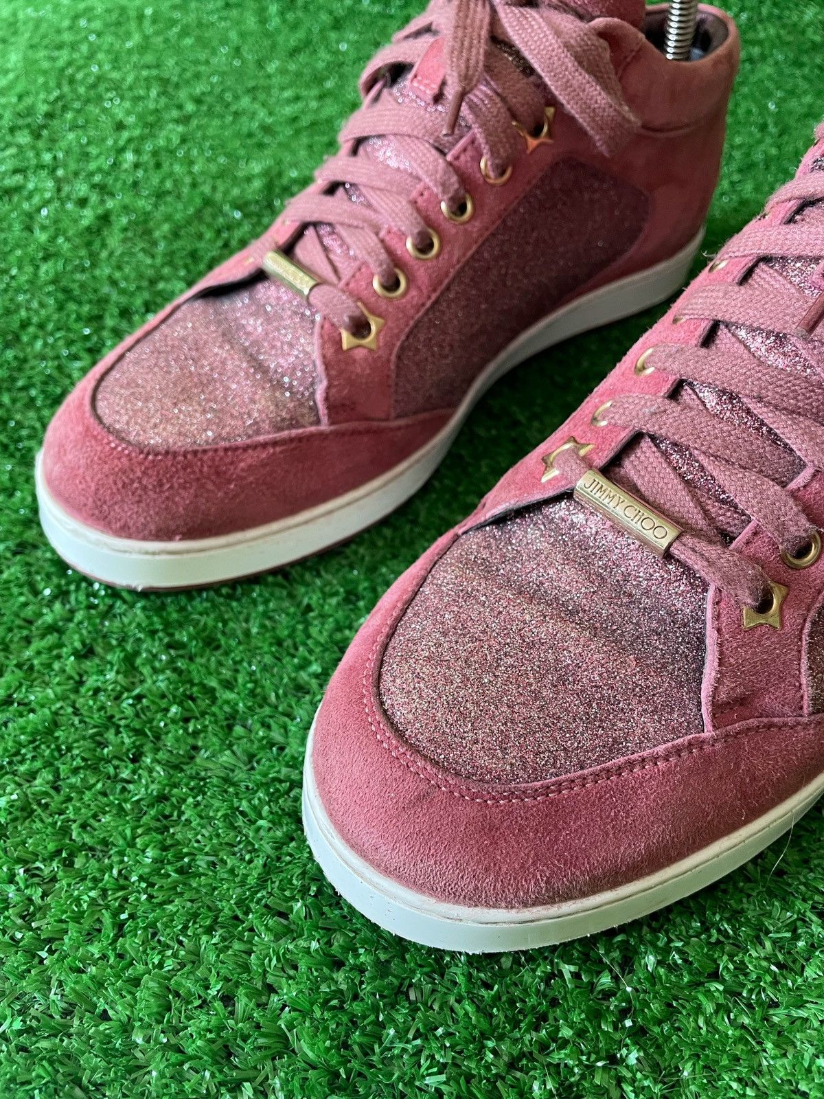 Jimmy Choo Jimmy Choo Pink Glitter And Suede Miami Lace Up Sneakers 39 Size US 9 / IT 39 - 5 Thumbnail
