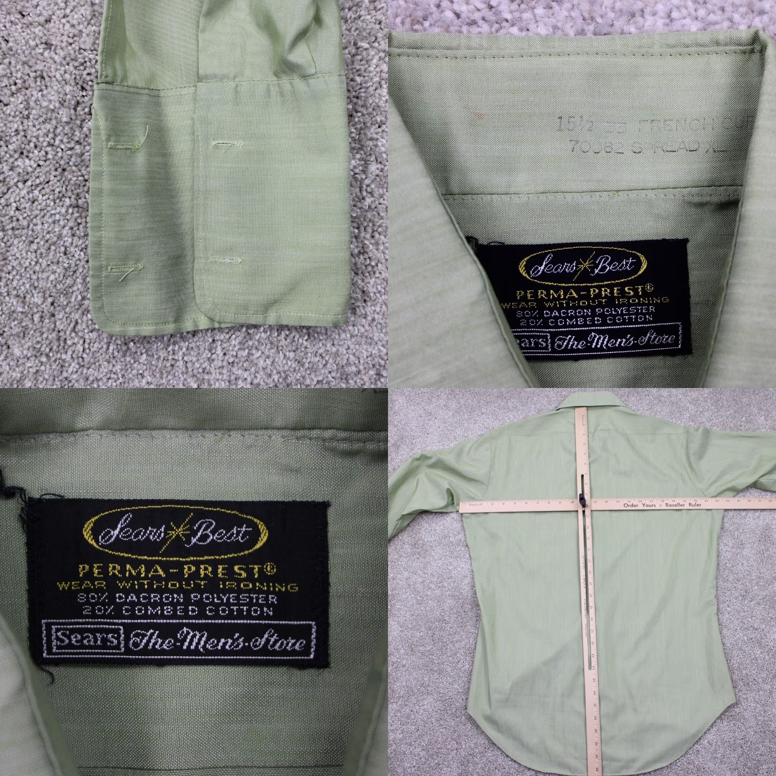 Sears Vintage Sears Mens 15 1/2 Green Dress Shirt L/S 33 1980s Perma-Prest Cotton Blend Size 40R - 8 Thumbnail
