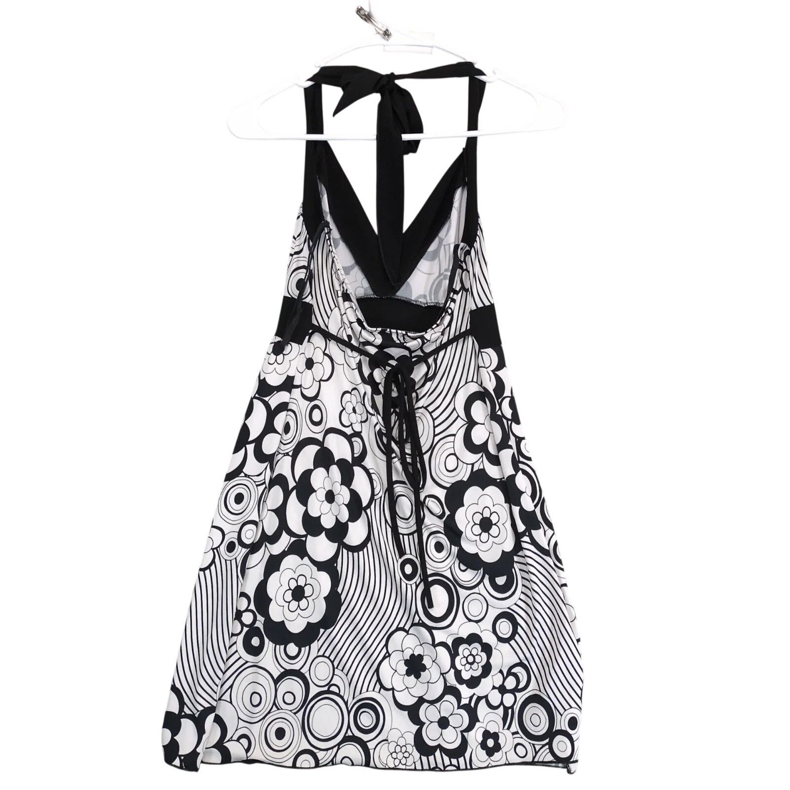 Vintage Wet Seal Halter Top Babydoll Mini Dress S Black White Floral Size S / US 4 / IT 40 - 3 Thumbnail