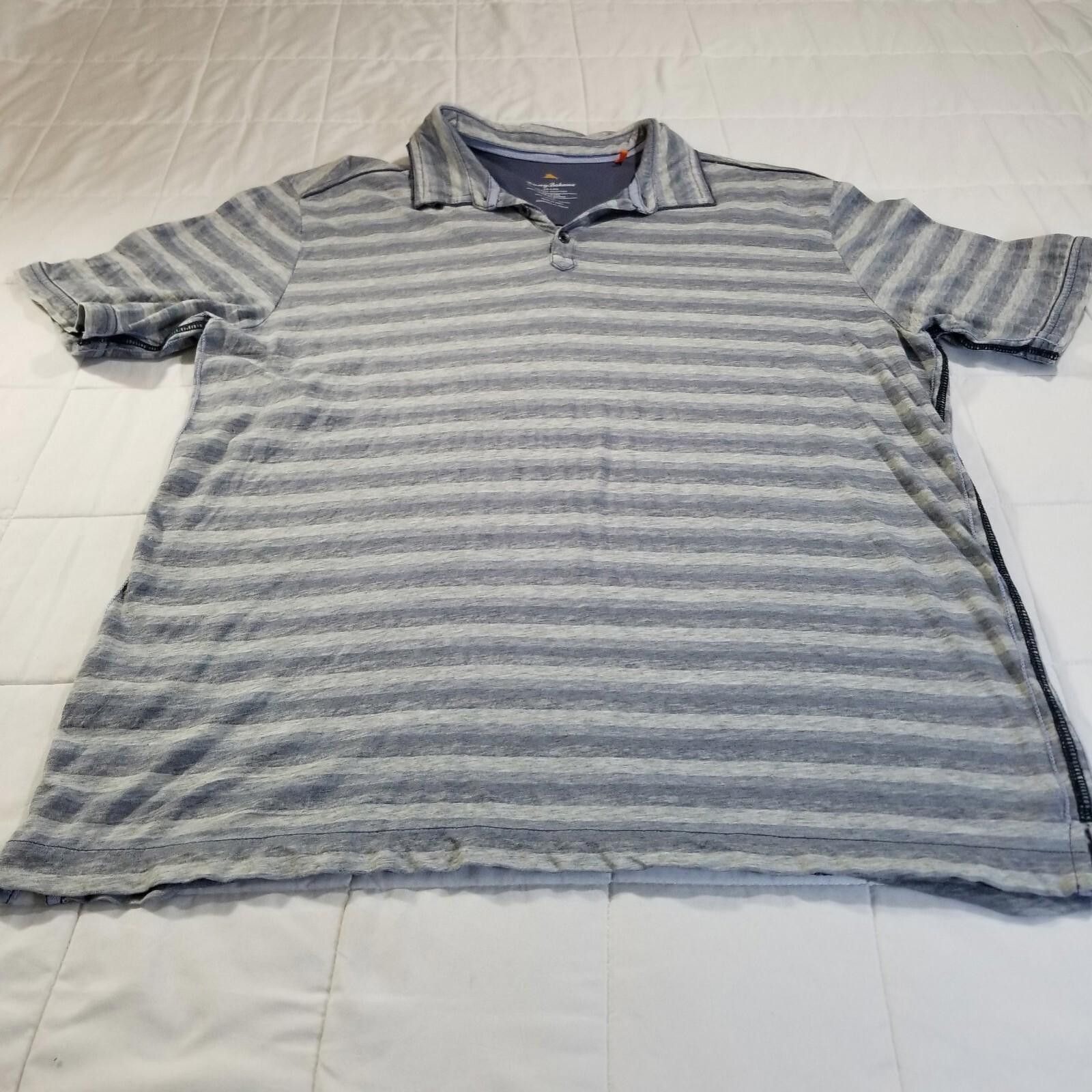 Tommy Bahama Tommy Bahama Large Striped Blue & Gray Heathered Polo Size US L / EU 52-54 / 3 - 9 Thumbnail