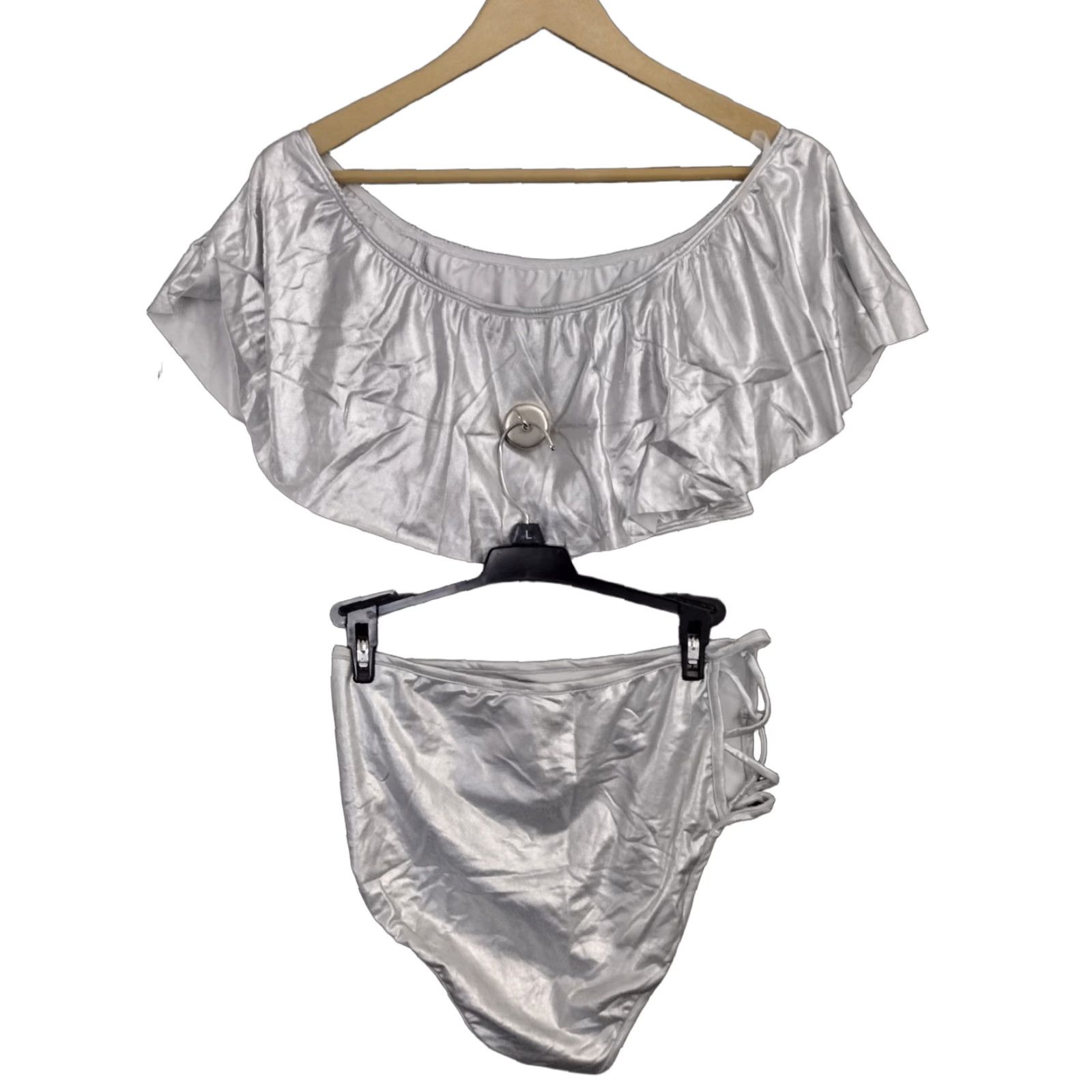 Vintage Codigo Bikini Silver Strappy 2 Piece Off Shoulder Bandeau Cheeky L Womens Adult L Size L / US 10 / IT 46 - 1 Thumbnail