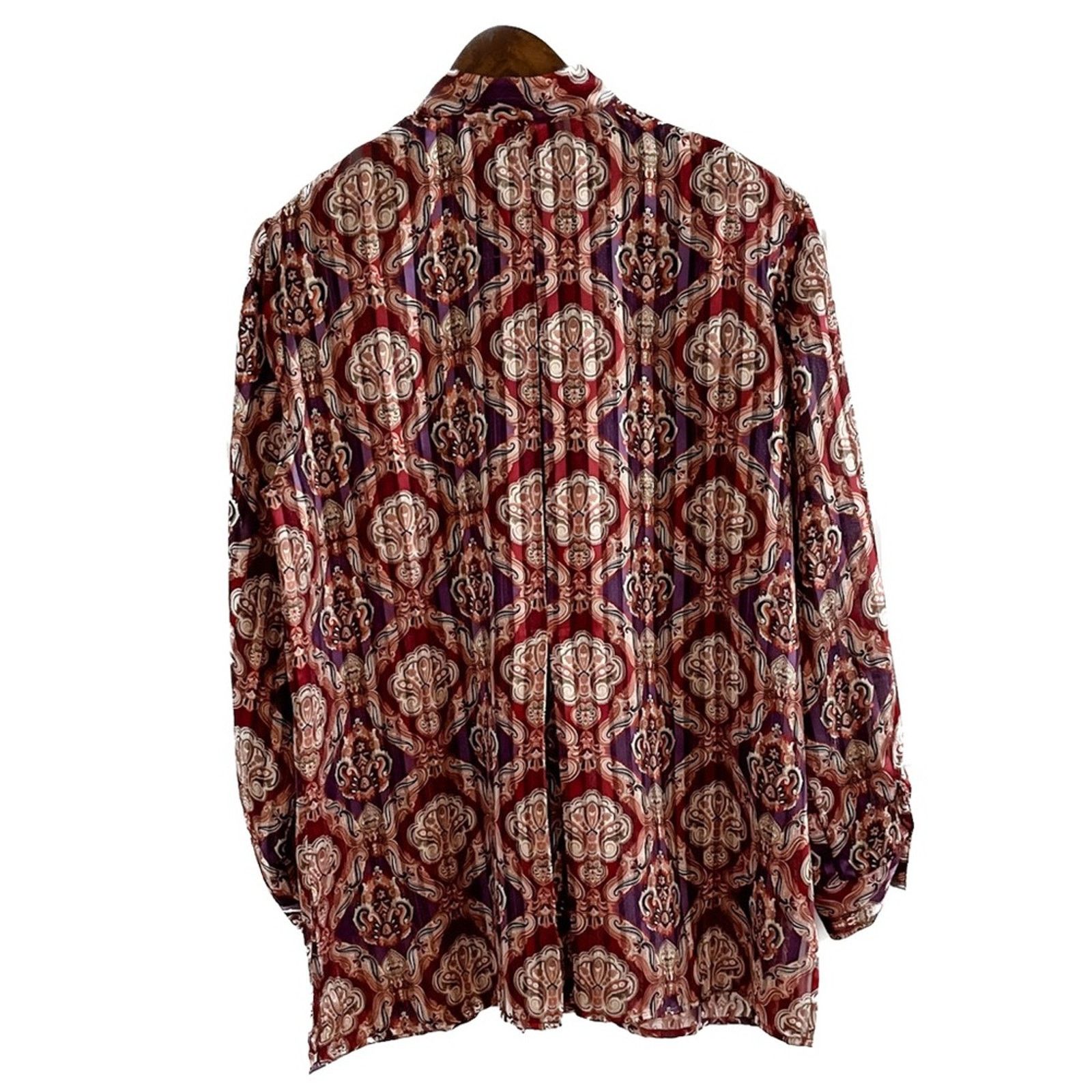 Vintage Vintage medallion crinkle pleated collarless metallic blouse Size L / US 10 / IT 46 - 5 Thumbnail