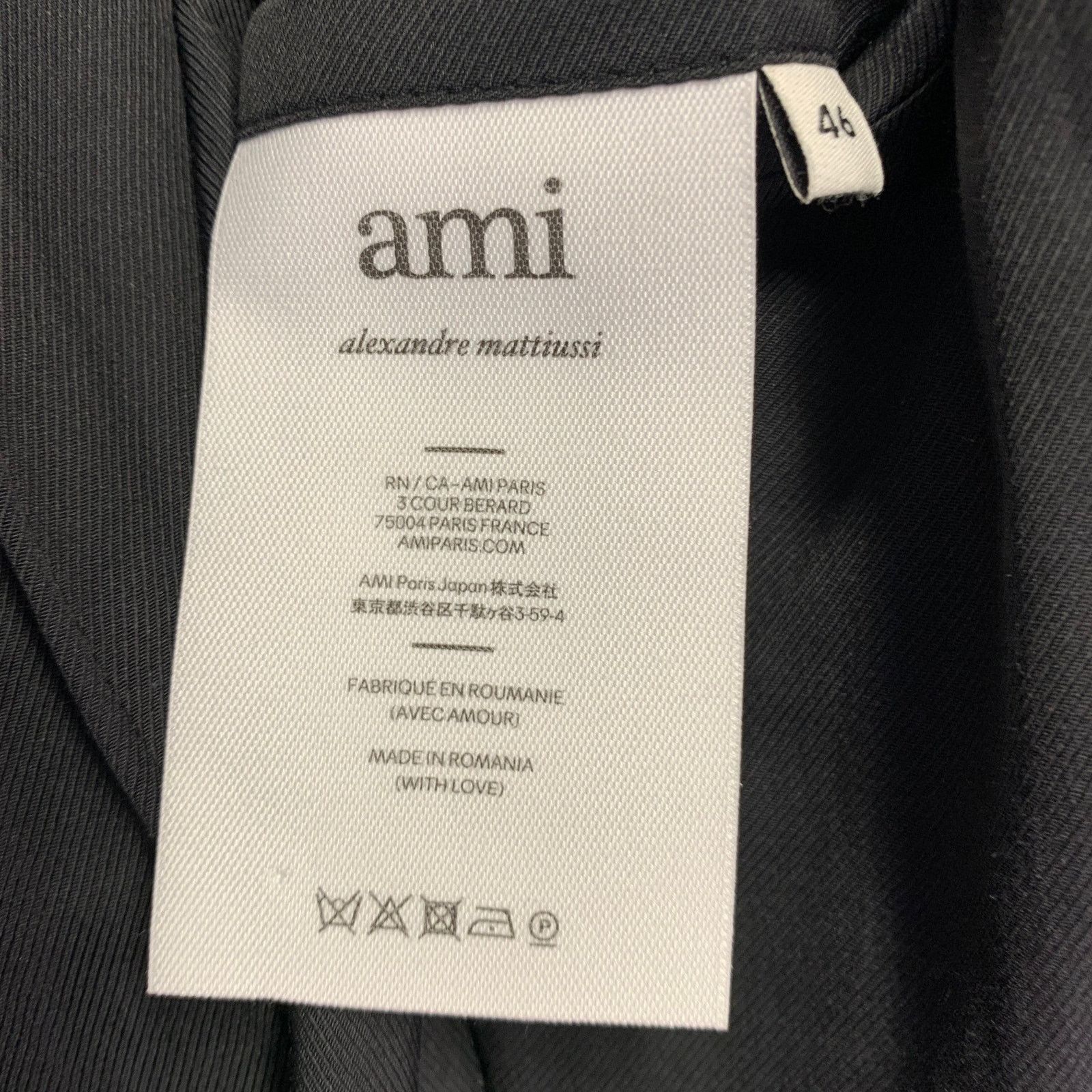 AMI Size 36 Fuchsia Pink Black Wool Peak Lapel Suit Size 36R - 10 Thumbnail