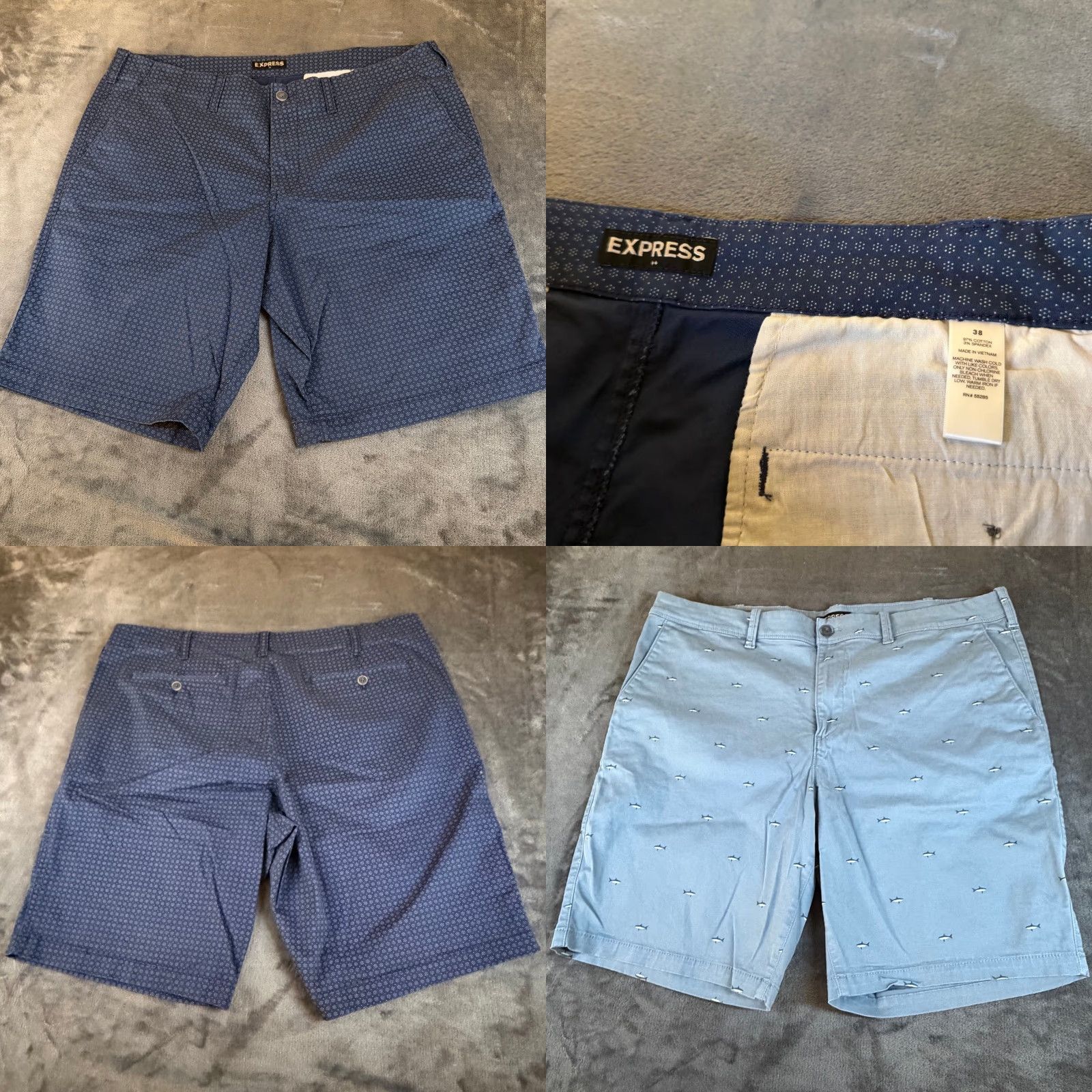 Express Express Chino Shorts Geometric Blue Casual Summer Mens 38 Set of 3 Size US 38 / EU 54 - 9 Thumbnail