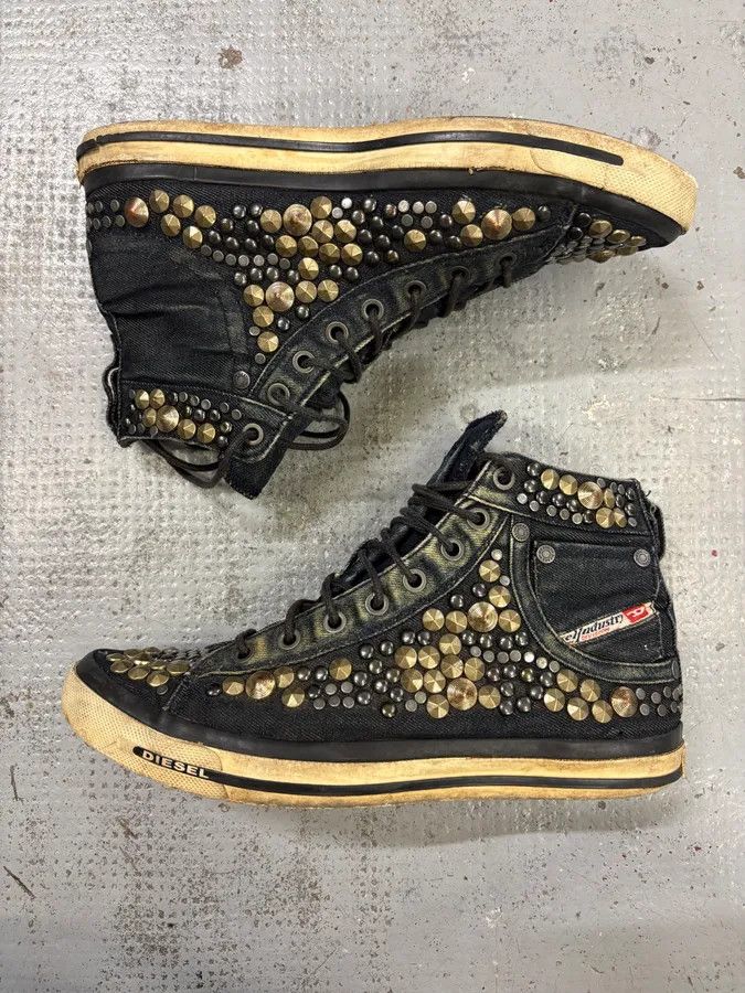 Diesel 2000s Diesel Navy Denim Studded High Sneakers Size US 8 / EU 41 - 4 Thumbnail