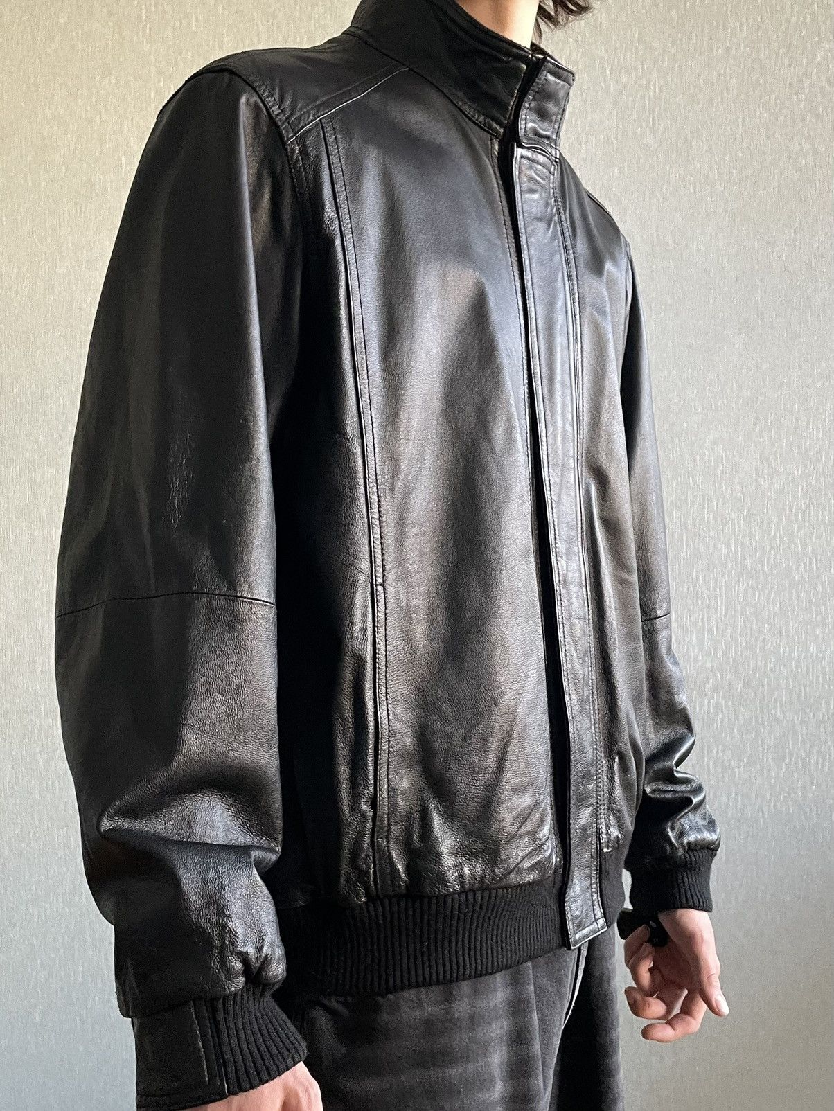 Marks & Spencer Black Leather Bomber / A Jacket Size US XL / EU 56 / 4 - 5 Thumbnail