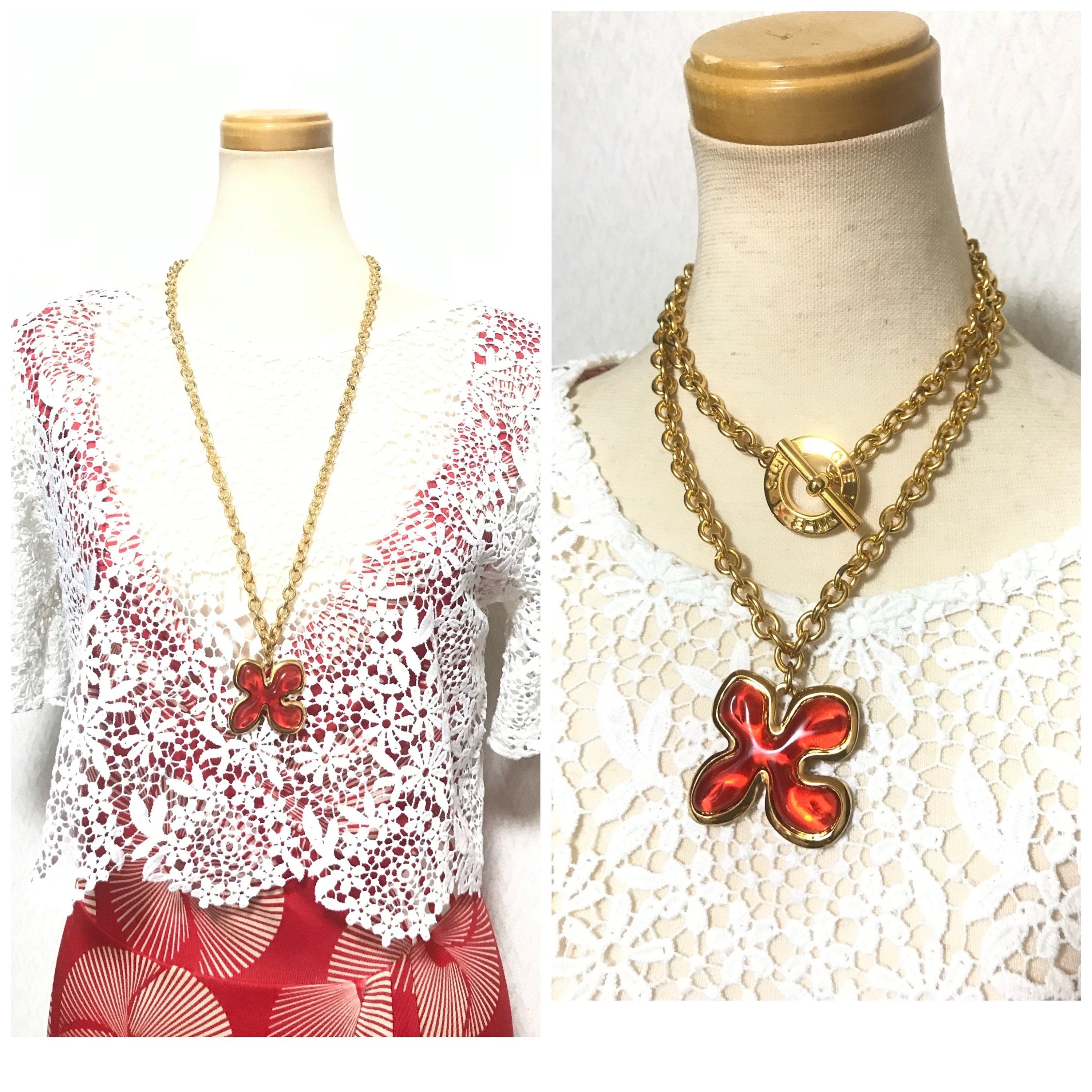 Celine Vintage Celine thick gold chain necklace with flower top Size ONE SIZE - 2 Thumbnail