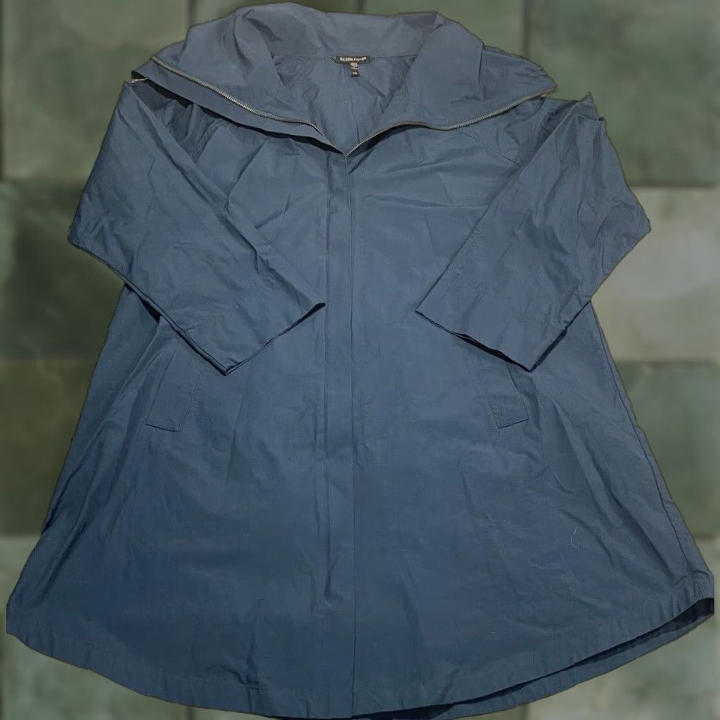 Eileen Fisher VINTAGE Eileen Fisher Women's Jacket High Collar Organic Cotton Size Large Blue Spruce Eco-Friendly Size L / US 10 / IT 46 - 1 Thumbnail
