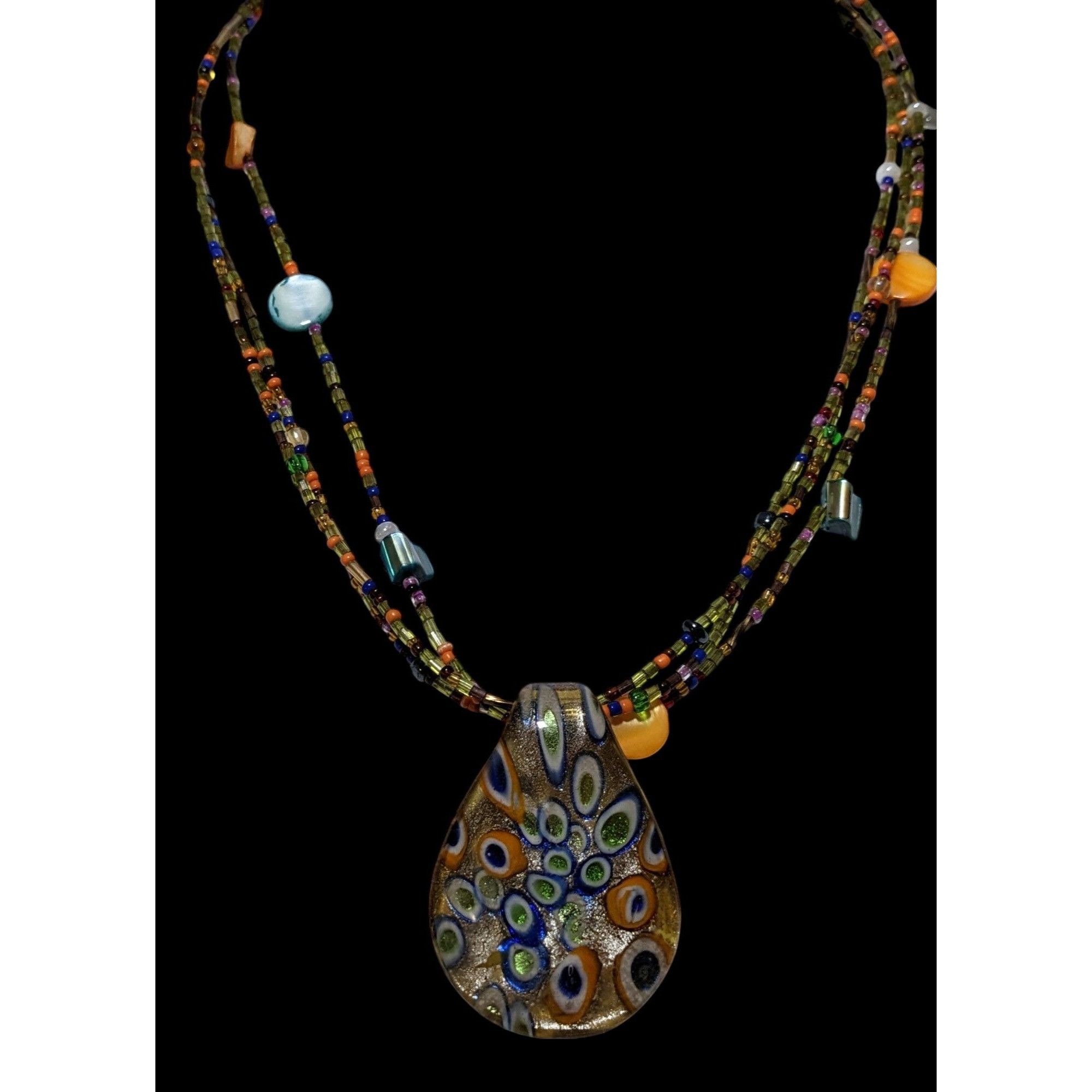 Other Retro Rainbow Glass Beaded Pendant Necklace Size ONE SIZE - 2 Thumbnail