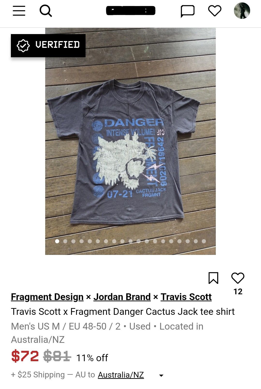 Fragment Design × Jordan Brand × Travis Scott Travis Scott x Fragment Danger Cactus Jack tee shirt Size US M / EU 48-50 / 2 - 19 Thumbnail