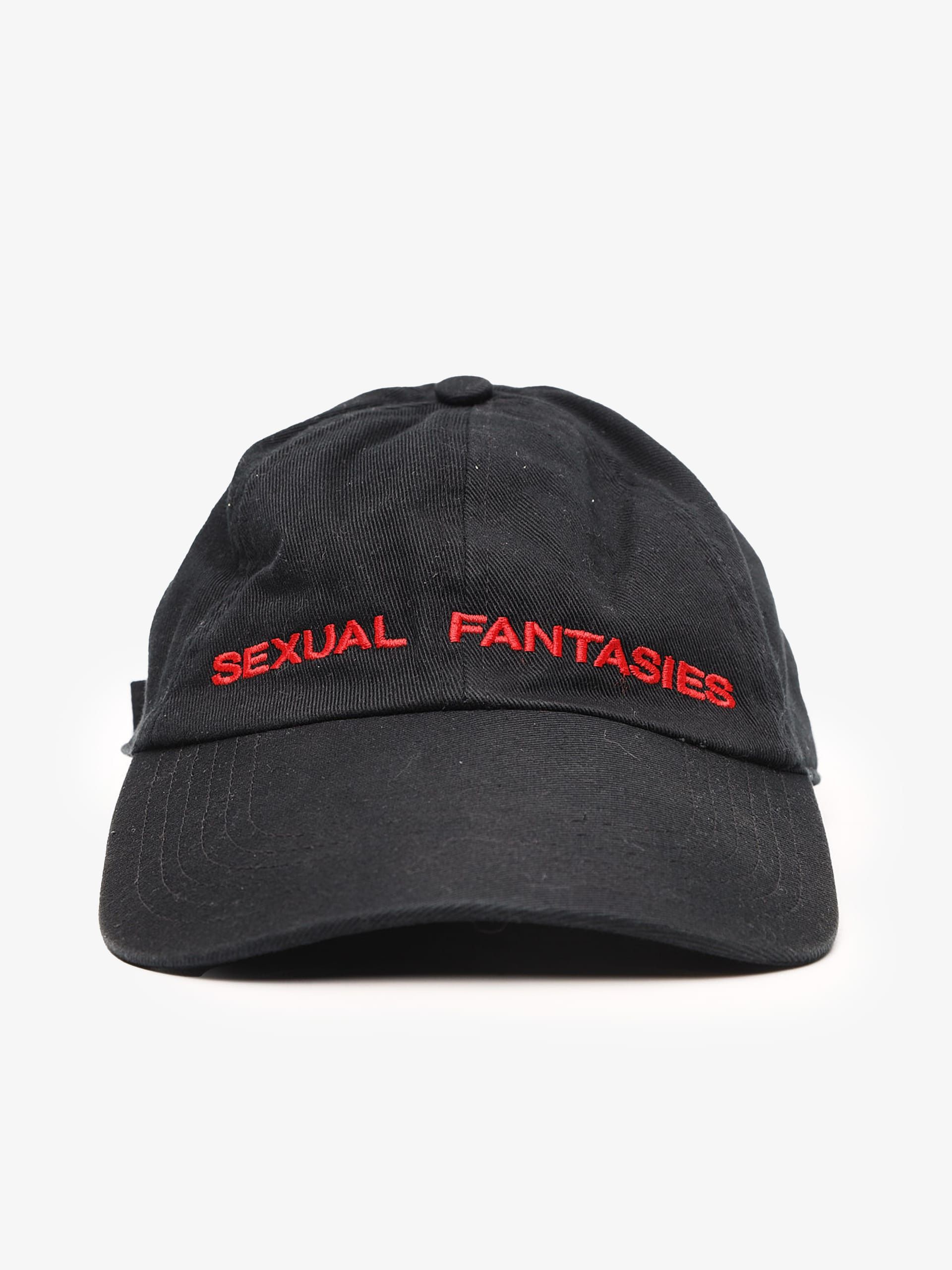 image of Vetements Black Sexual Fantasies Embroidered Cotton Cap, Men's