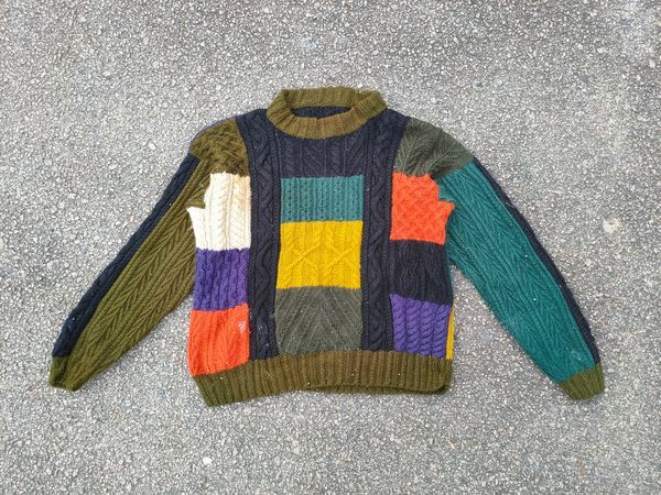 Handmade DL Japan Art Patchwork handmade cable knitwear #S2803T Size US M / EU 48-50 / 2 - 13 Thumbnail