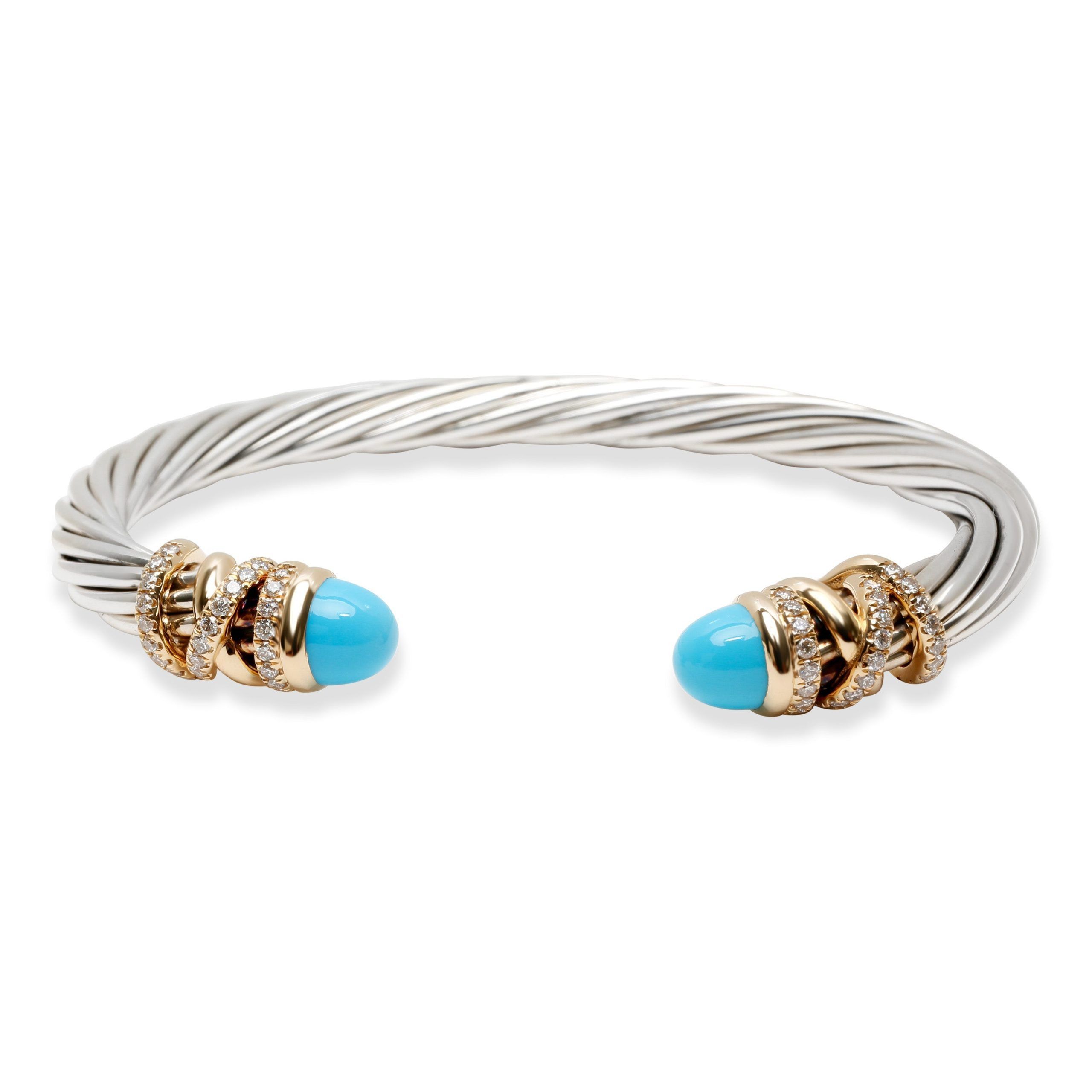 image of David Yurman Diamond & Turquoise Cable Bangle In 18K Gold & Sterling Silver, Women's