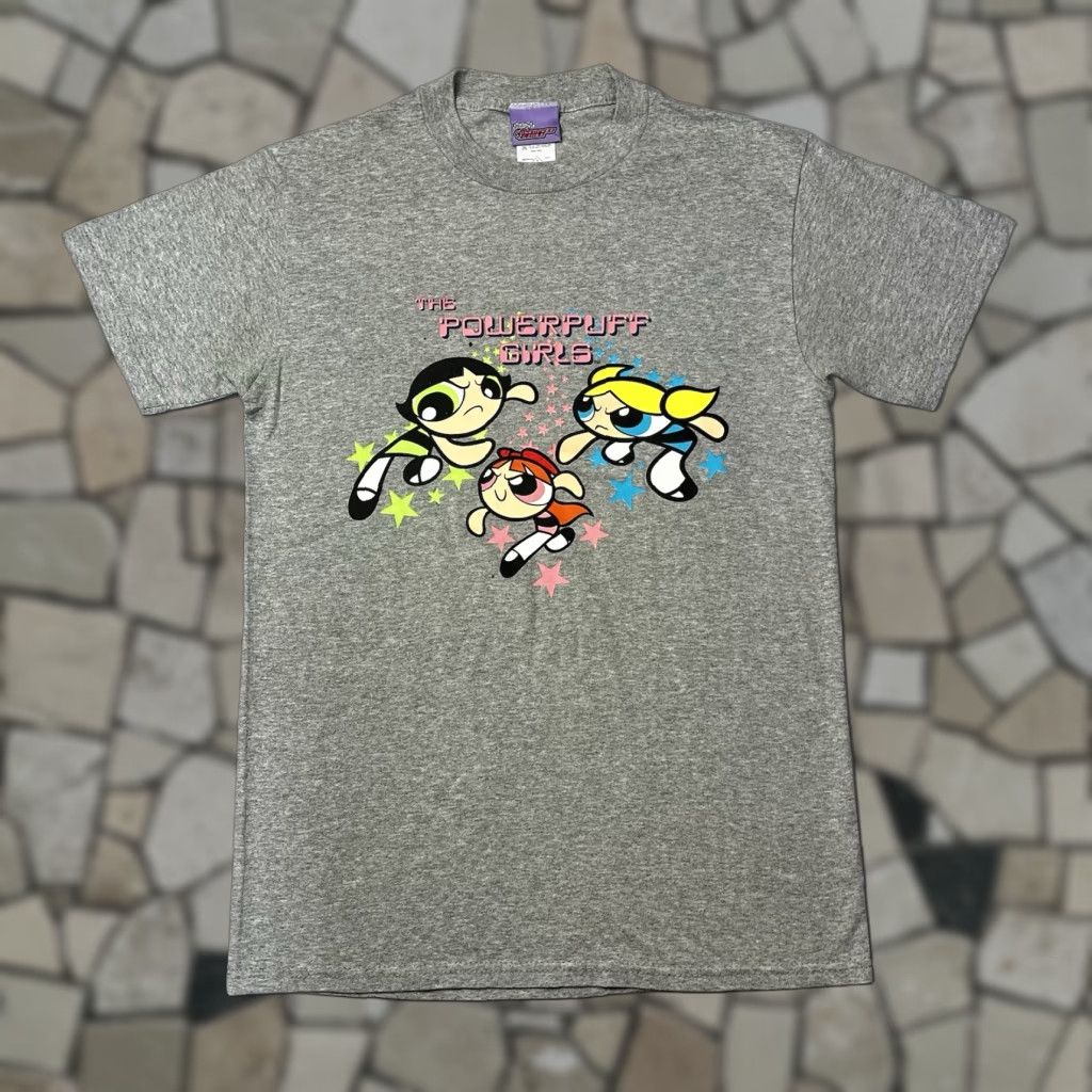 VINTAGE Power Puff Girls Cartoon Network T-Shirt Unisex Adults S Gray Cotton Crew Neck Short Sleeve T-Shirt
