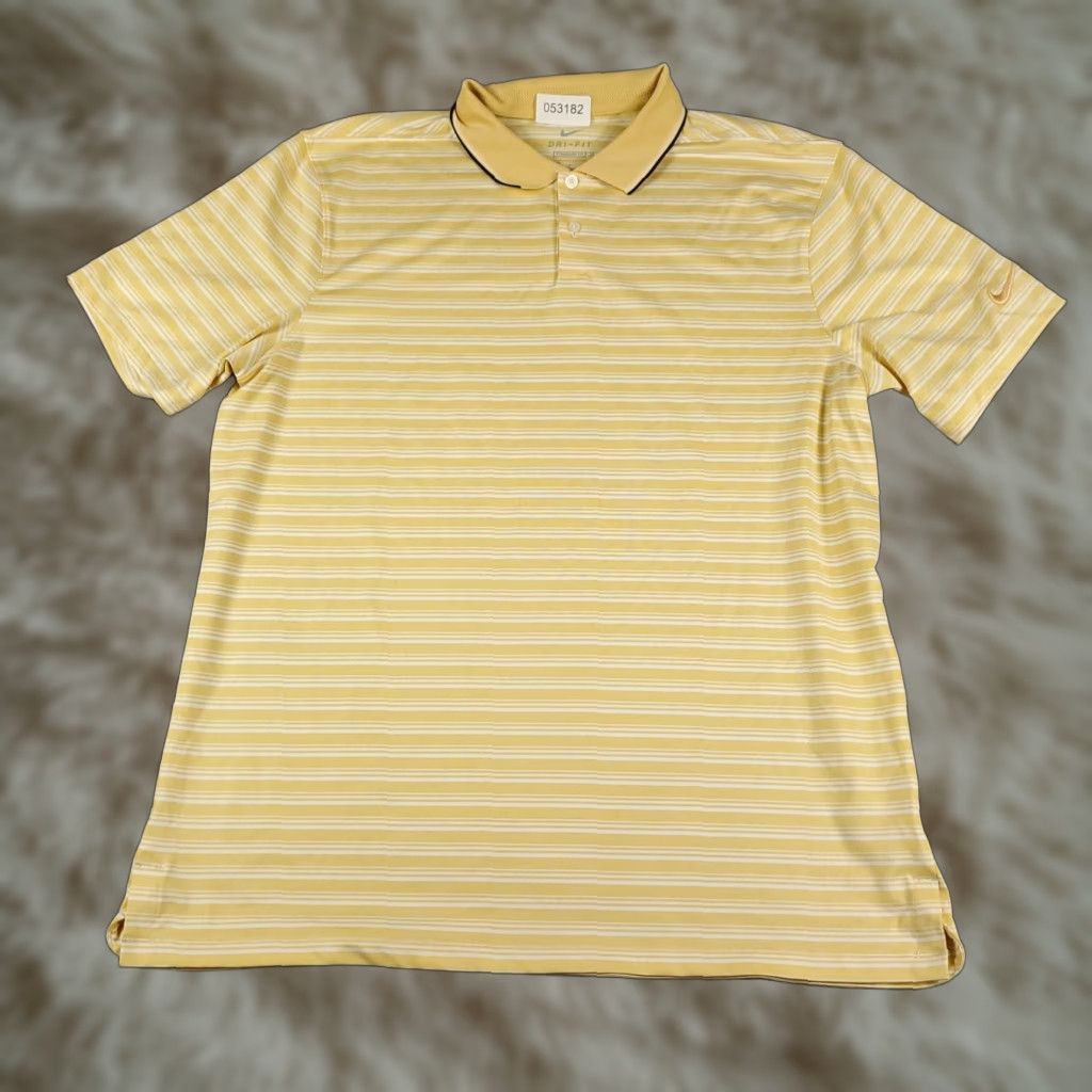 Nike Nike Polo Shirt Mens L Yellow Striped Swoosh Golf Casual Short Sleeve Boy? Size US L / EU 52-54 / 3 - 1 Thumbnail