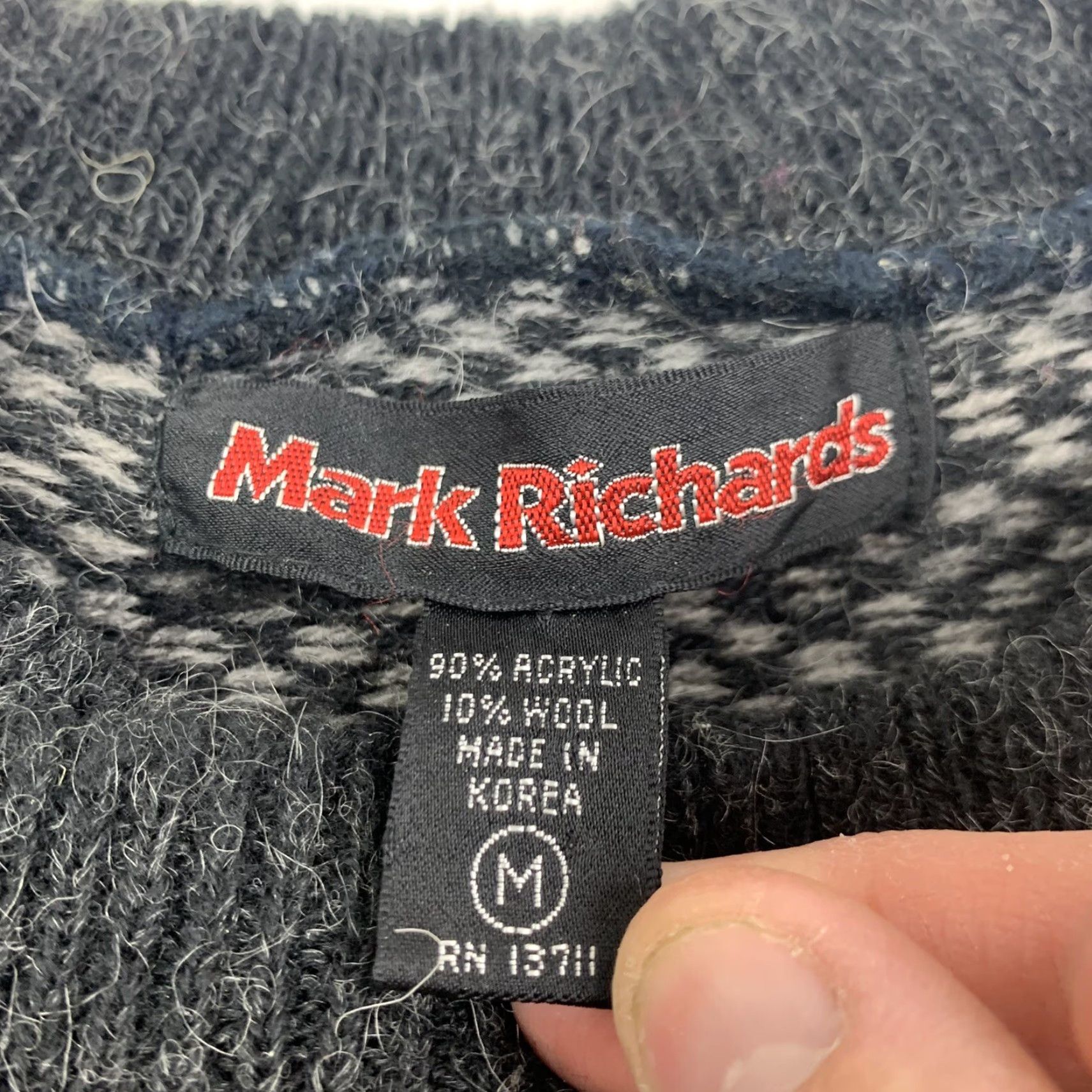 Vintage VINTAGE Mark Richards Sweater Adult Medium Knit Gray Black Crewneck 90s Mens Pullover Wool-free 90s Theme Size US M / EU 48-50 / 2 - 3 Thumbnail