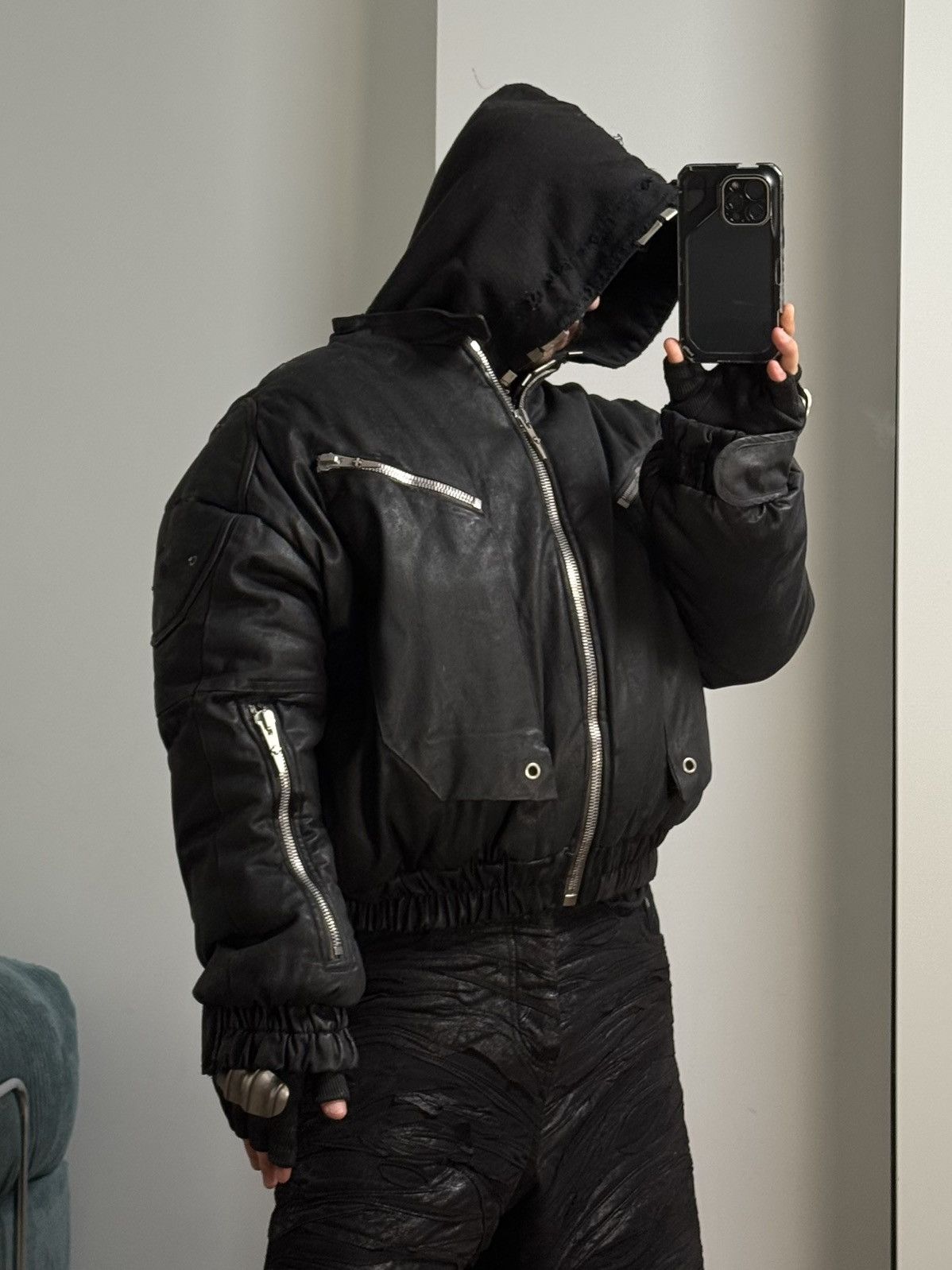 SHINE LUXURY RARE Shine Luxury “METHADONE” Layered Moto Bomber Jacket Size US S / EU 44-46 / 1 - 24 Thumbnail