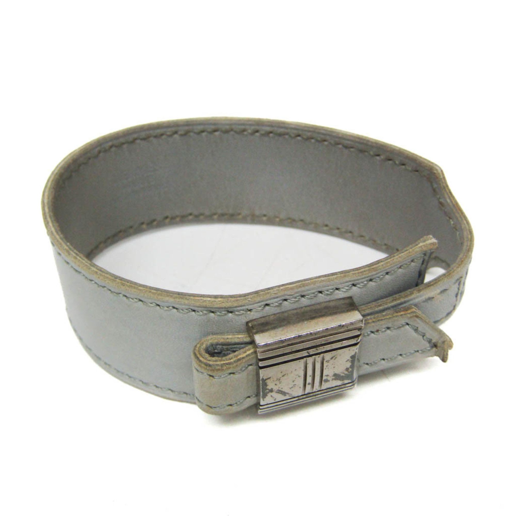 Hermes Hermes Artemis Leather,Metal Bangle Light Blue Gray,Silver Size ONE SIZE - 1 Thumbnail