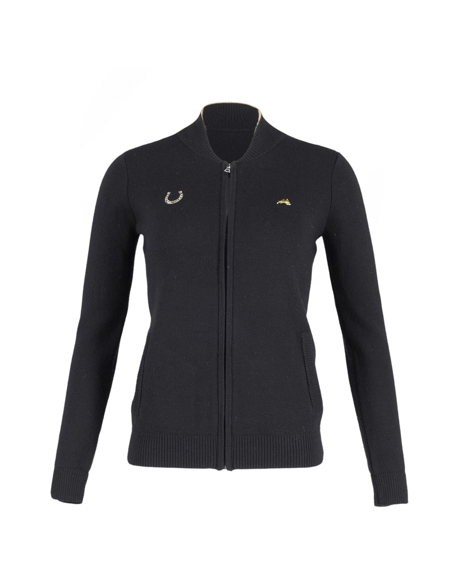 Image of Bella Freud Race Track Zip-Up Track Jacket With Side Stripes In Black Wool in Black Print, Women's 