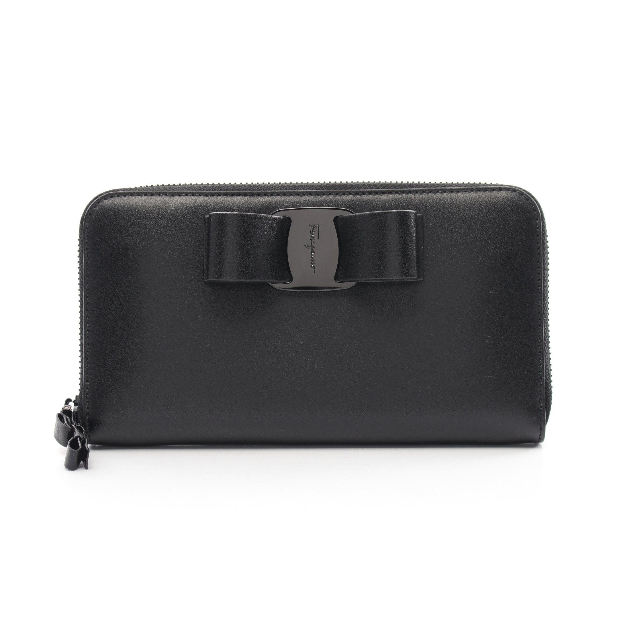 Salvatore Ferragamo Salvatore Ferragamo Vara Ribbon Round Zipper Long Wallet Leather Black Size ONE SIZE - 1 Thumbnail