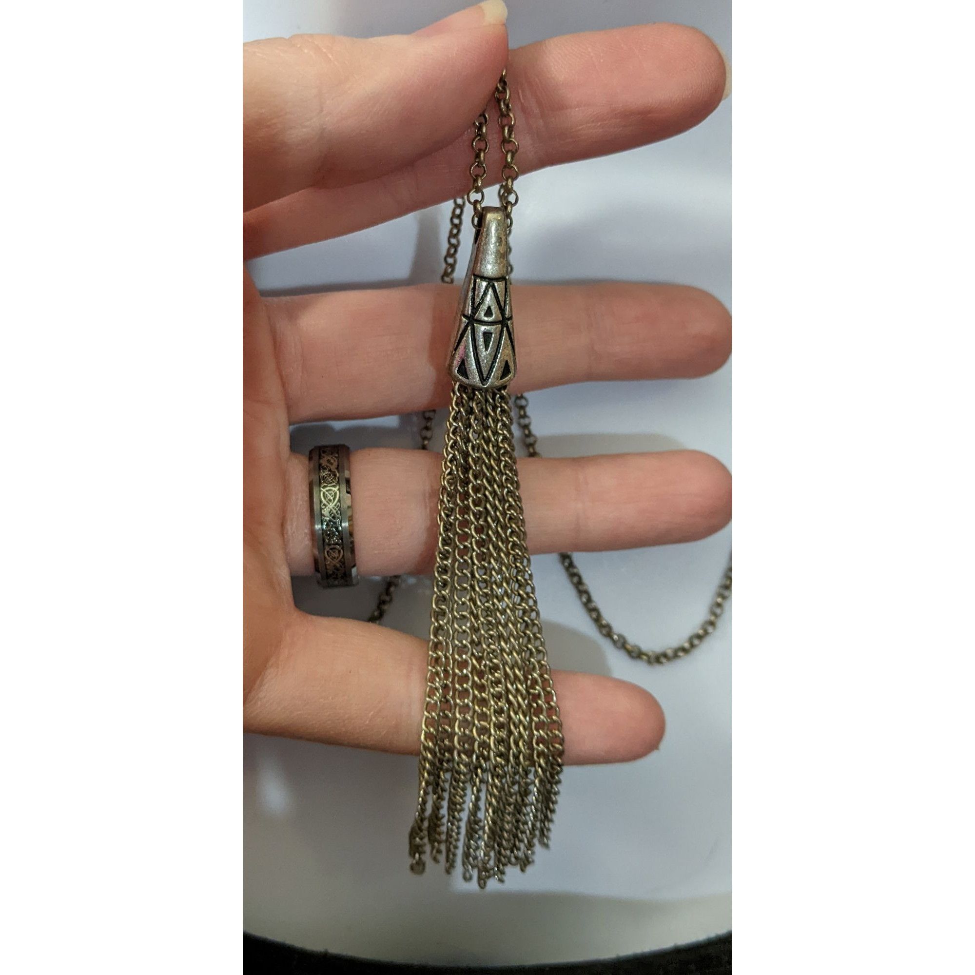 Other Silver Geometric Engraved Tassel Chain Necklace Size ONE SIZE - 3 Thumbnail