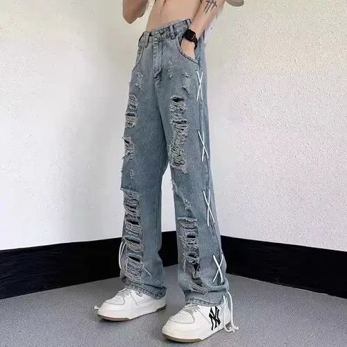 VIBE Street design ripped side drawstring straight-leg jeans Size US 32 / EU 48 - 1 Thumbnail