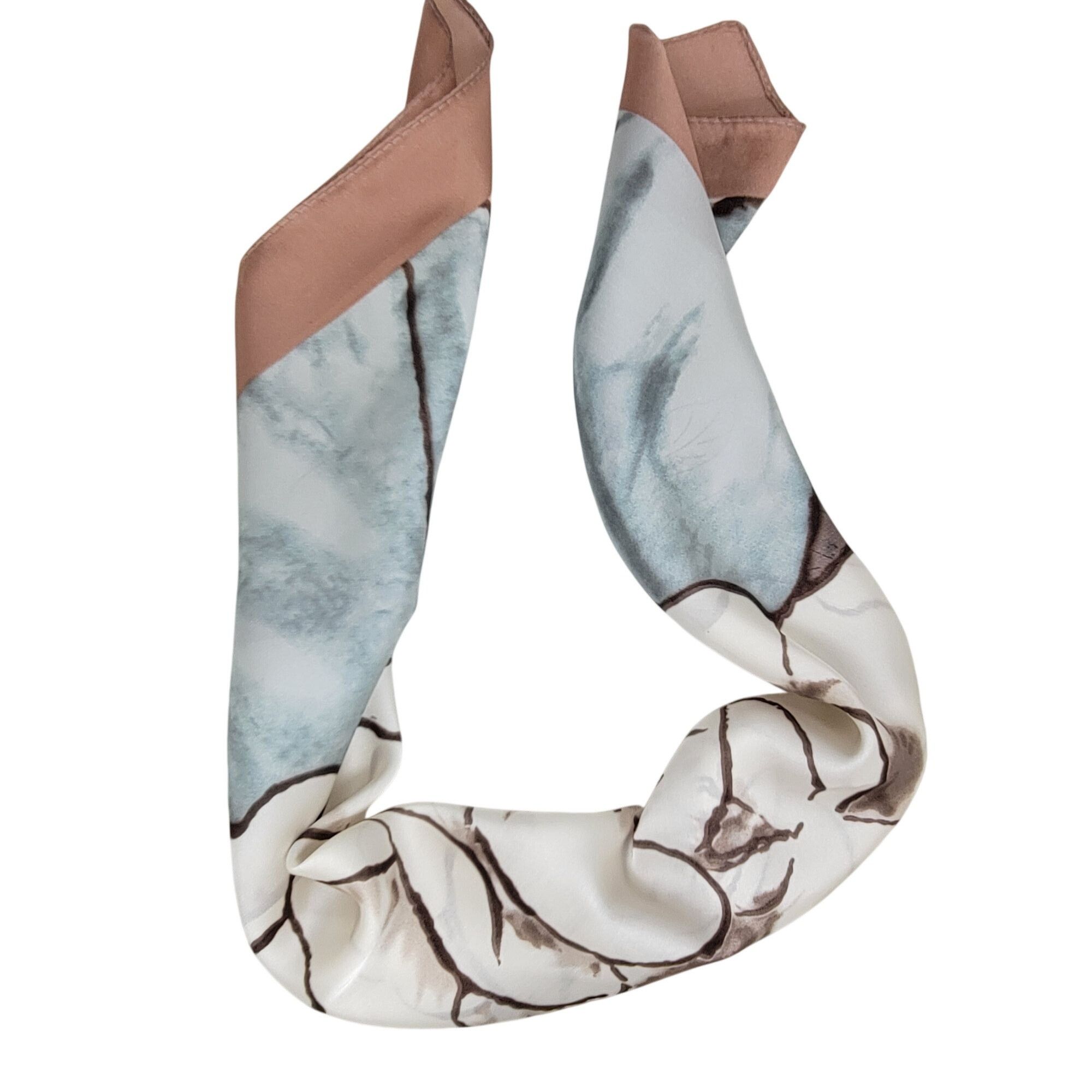 Other Scarf New Elegant Bandana FLORAL Retro Beige and Pink Silk A Size ONE SIZE - 3 Thumbnail