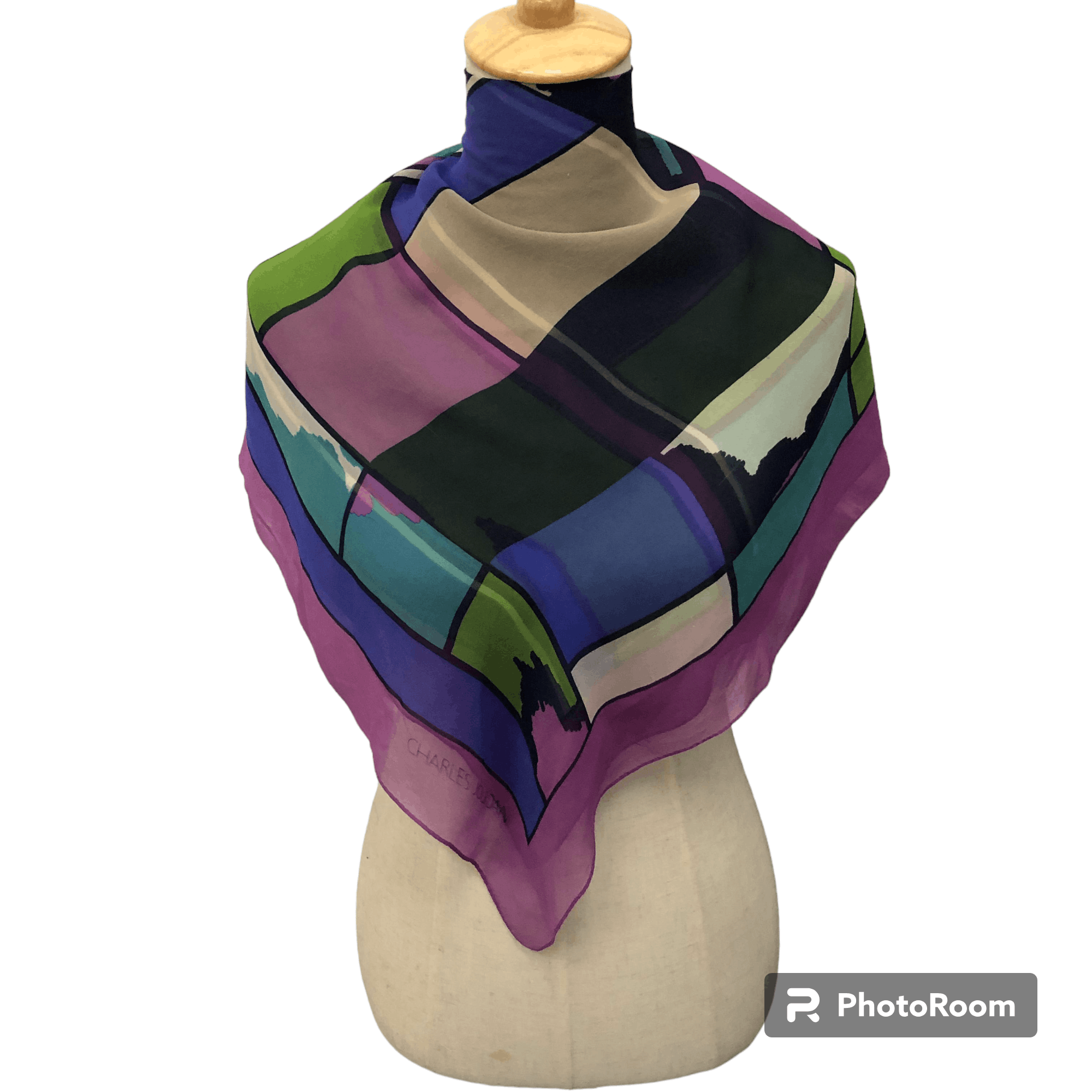Vintage Charles Jourdan Slit Thread Abstract Silk Scarf M357