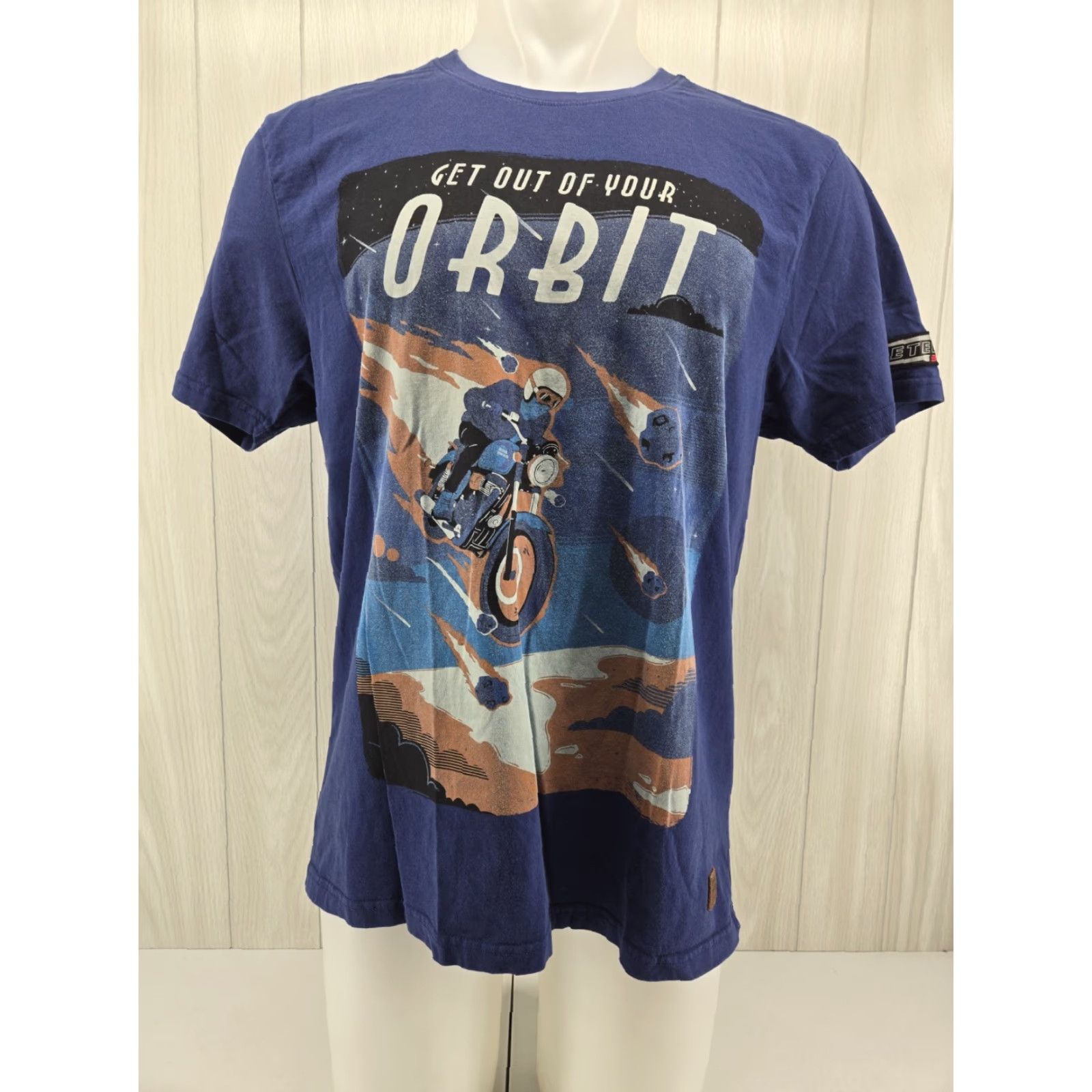 Penfield Royal Enfield T-Shirt Orbit Men's XL Blue Short Sleeve Crew Neck Logo Embroidered Graphic Print Vintage Theme Motorcycle Classic Shirt Mens XL Blue Size US XL / EU 56 / 4 - 2 Thumbnail