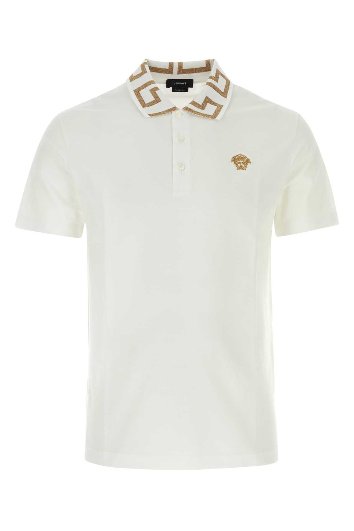 image of Versace White Piquet Polo Shirt, Men's (Size Small)