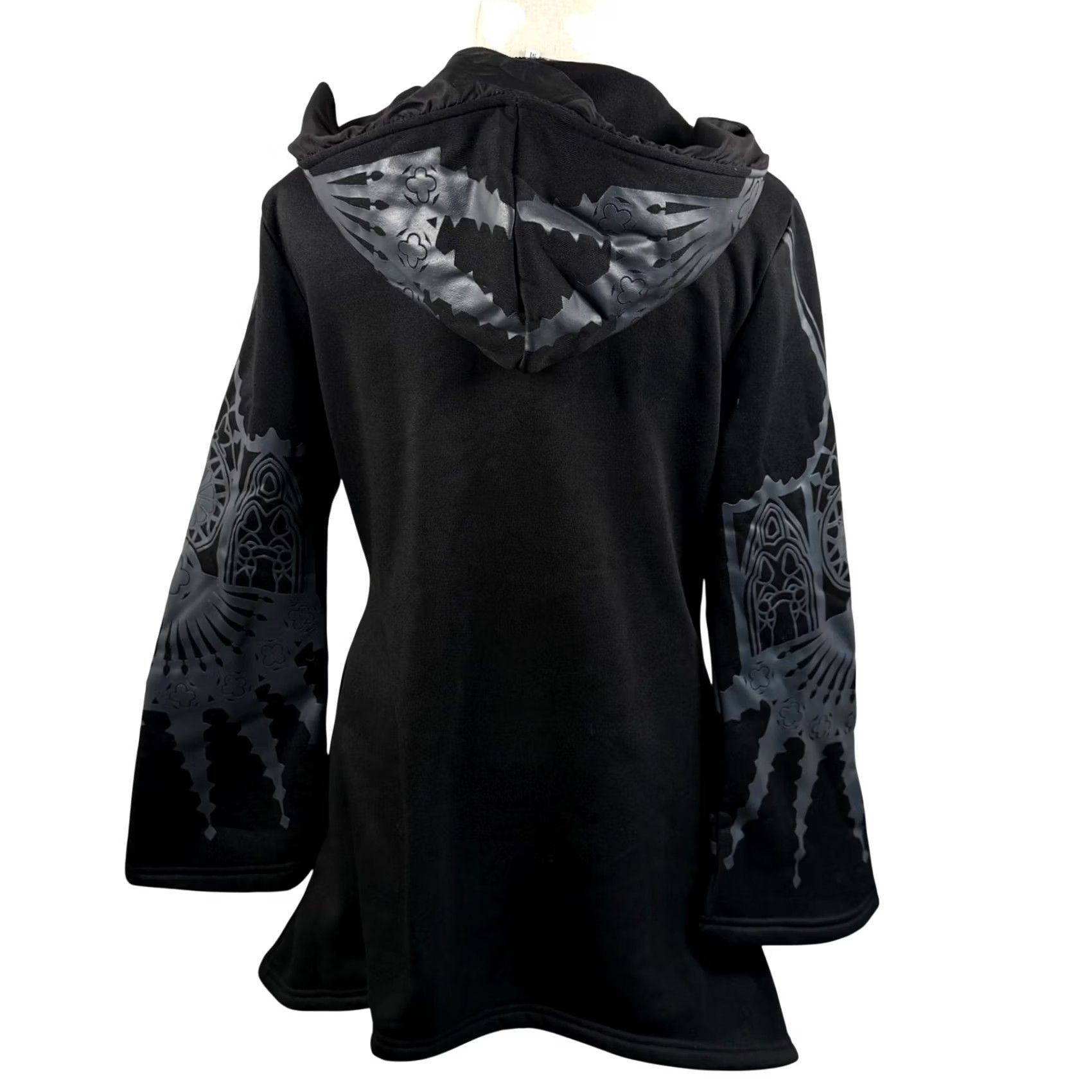 Bell Gothic Black M Zip Witchy Fleece Cloak Hoodie Cathedral Bell Sleeve Moon Occult Hoodie, Black, M, Women Size M / US 6-8 / IT 42-44 - 3 Thumbnail