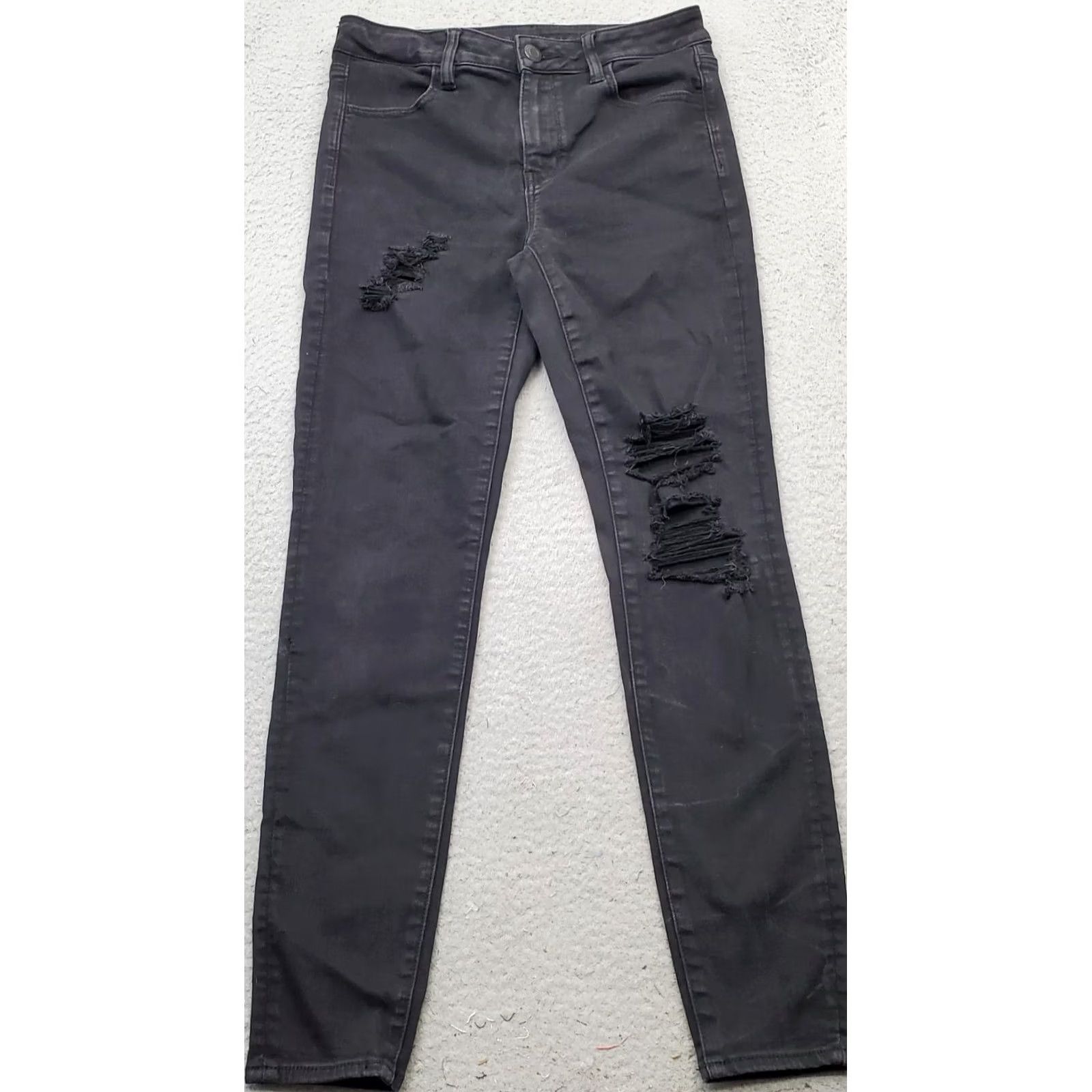 American Eagle Outfitters American Eagle Outfitters Skinny Jeans Womens 8 Black Denim Stretch Distressed Regular Fit Size 30" / US 8 / IT 44 - 2 Thumbnail