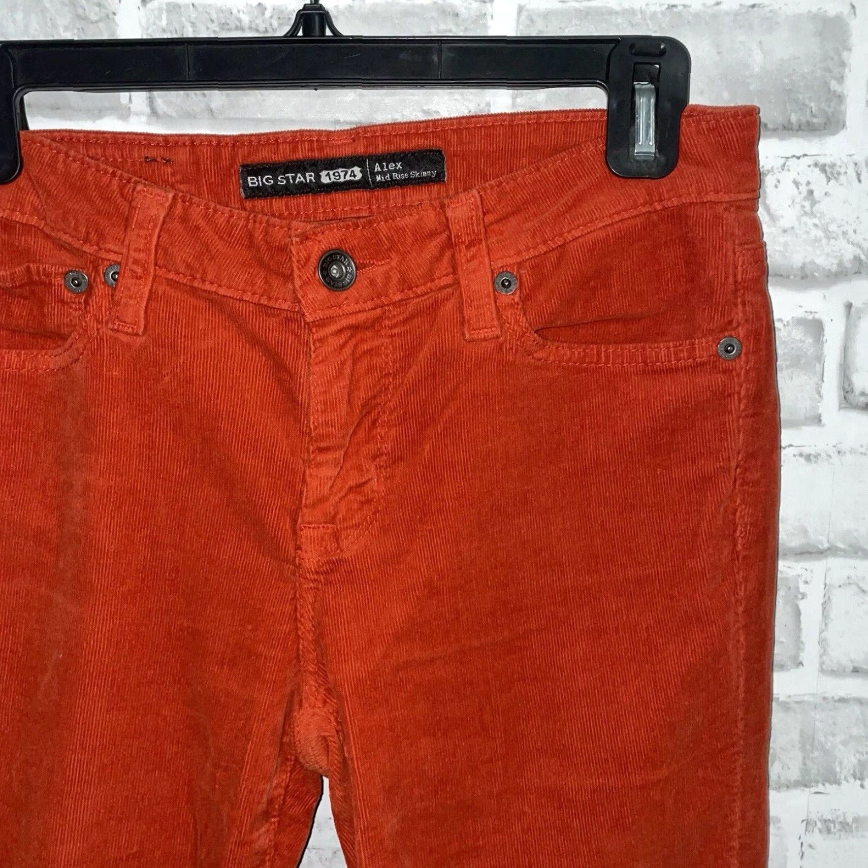 Vintage BIG STAR Pants Womens 27 Orange Corduroy Skinny Mid Rise 1974 Star Chino Size 27" / US 4 / IT 40 - 2 Thumbnail
