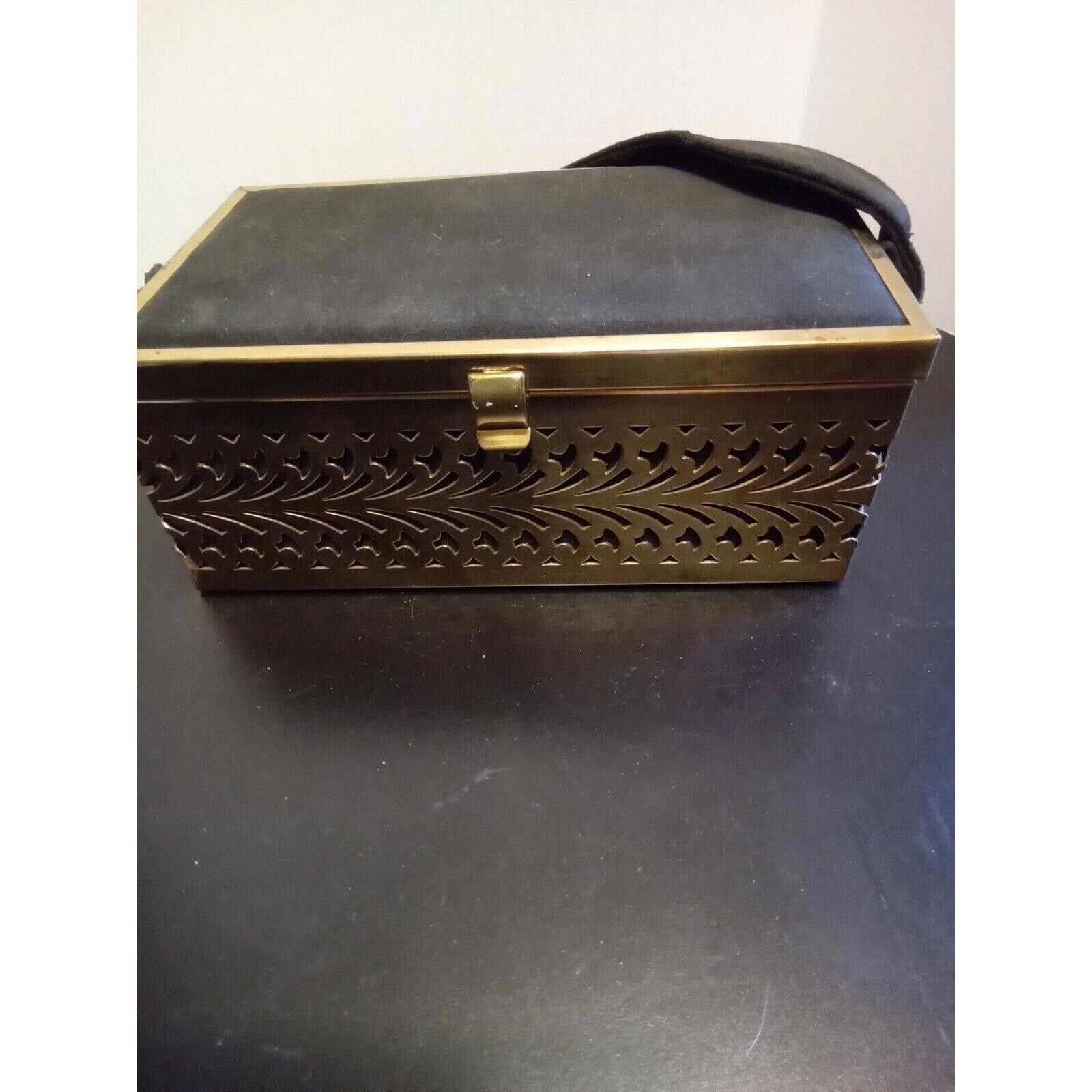 Designer Vintage 1950's Rectangular Black Hand Bag With designed Gold Size ONE SIZE - 1 Thumbnail