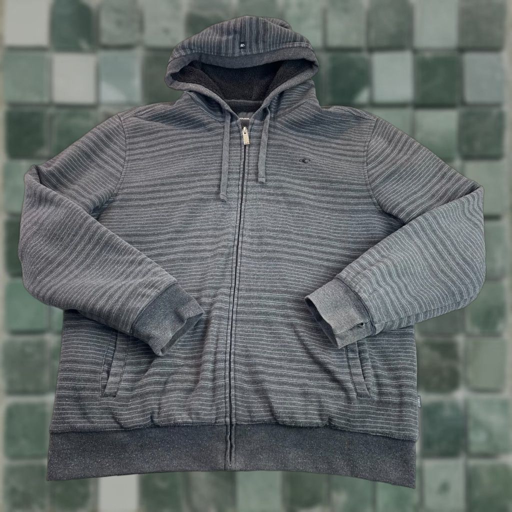 O'Neill VINTAGE O'Neill Hoodie Men XL Gray Full Zip Striped Sherpa Fleece Lined Y2K 90s Grunge Outdoor Logo Size US XL / EU 56 / 4 - 1 Thumbnail