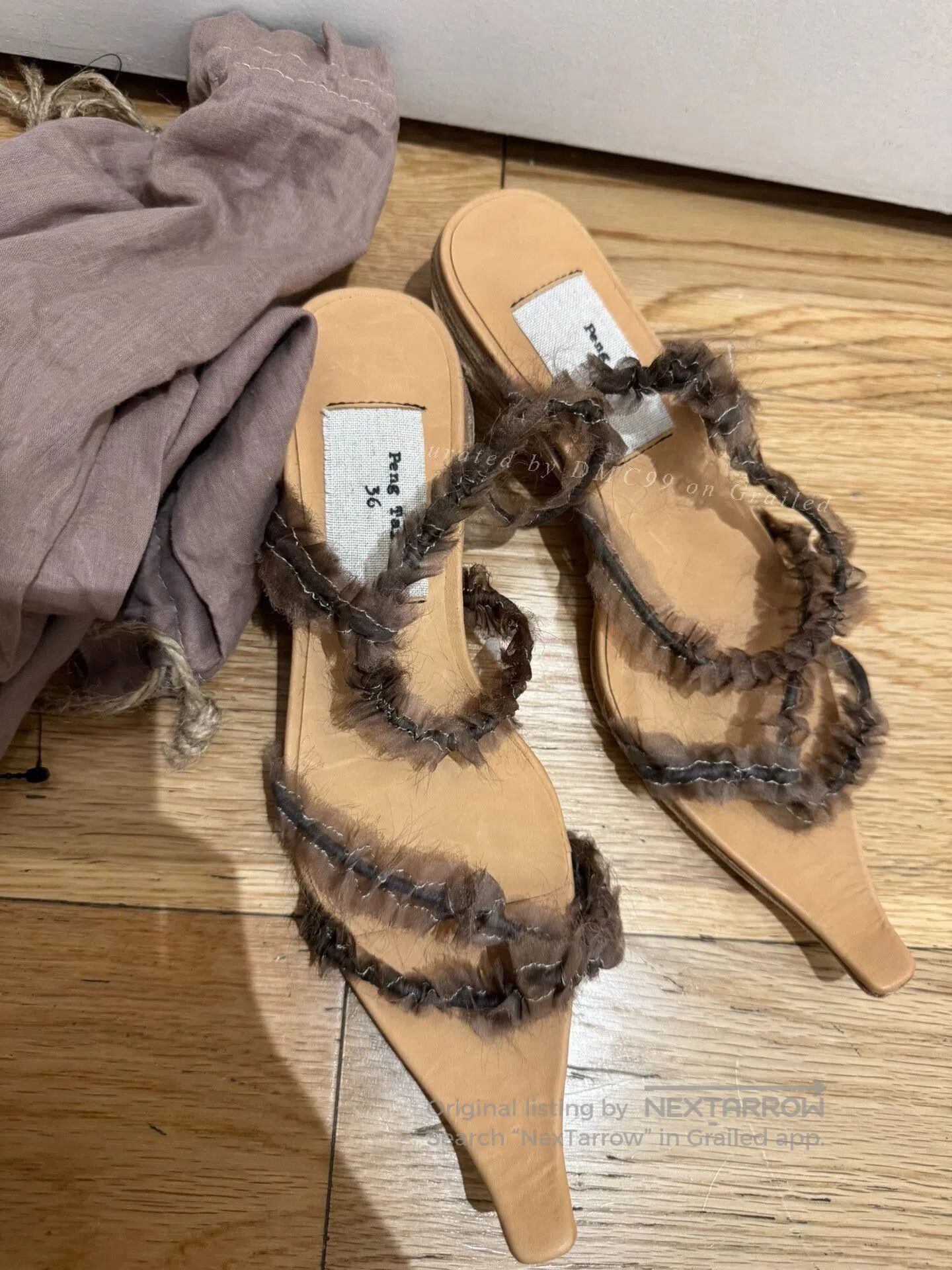 CHENPENG Peng Tai Lace Strap Pleated Sandals. Size US 5 / IT 35 - 2 Thumbnail