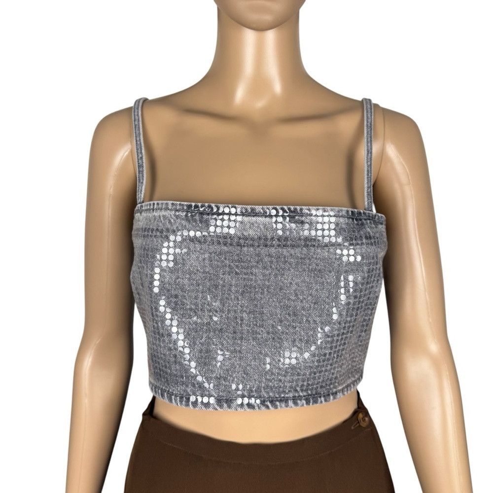 Zara New ZARA TRF Sequin Foil Denim Crop Grey Top Size L Size L / US 10 / IT 46 - 3 Thumbnail