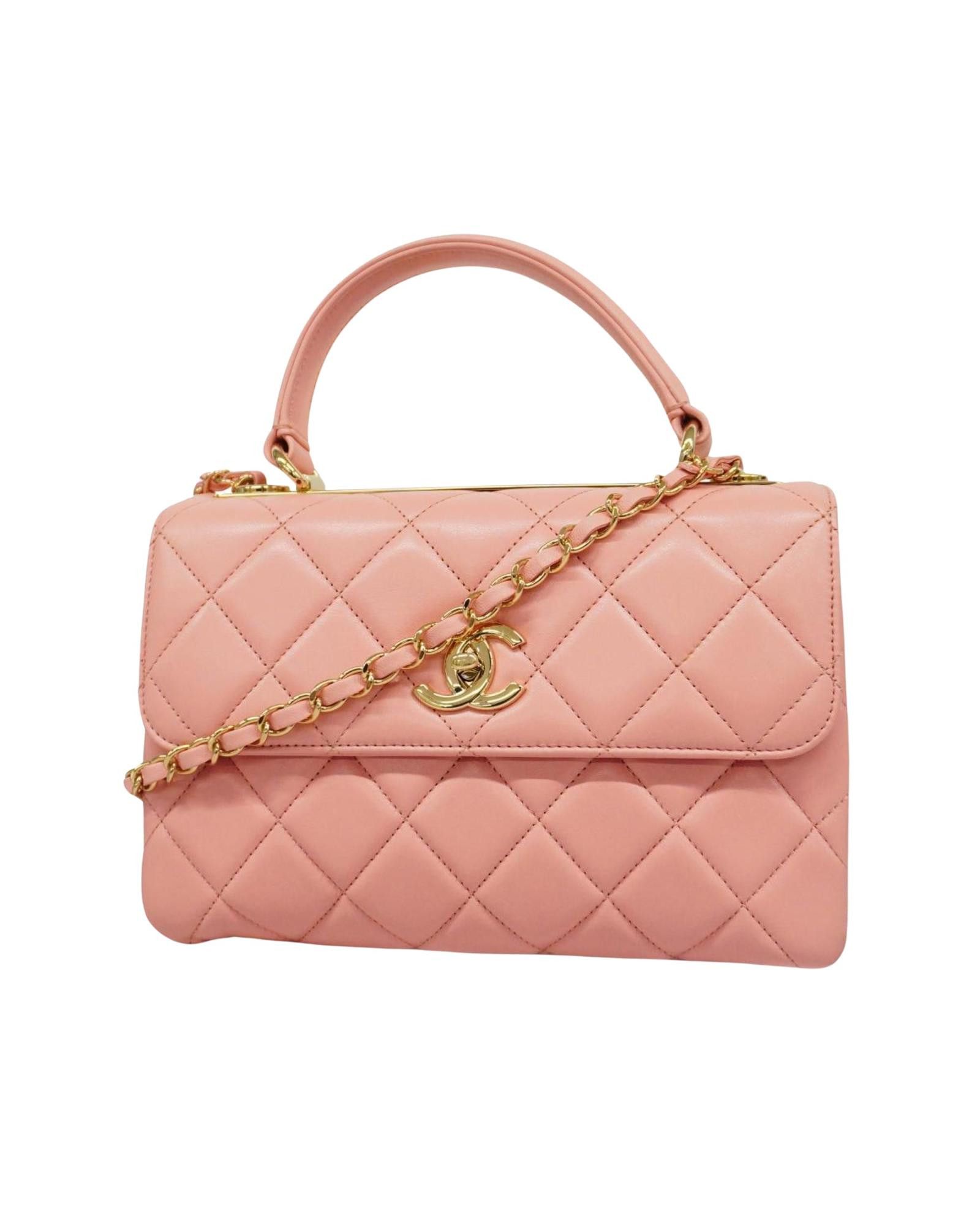 image of Chanel Luxurious Pink Leather Handbag With Gold Hardware, Women's